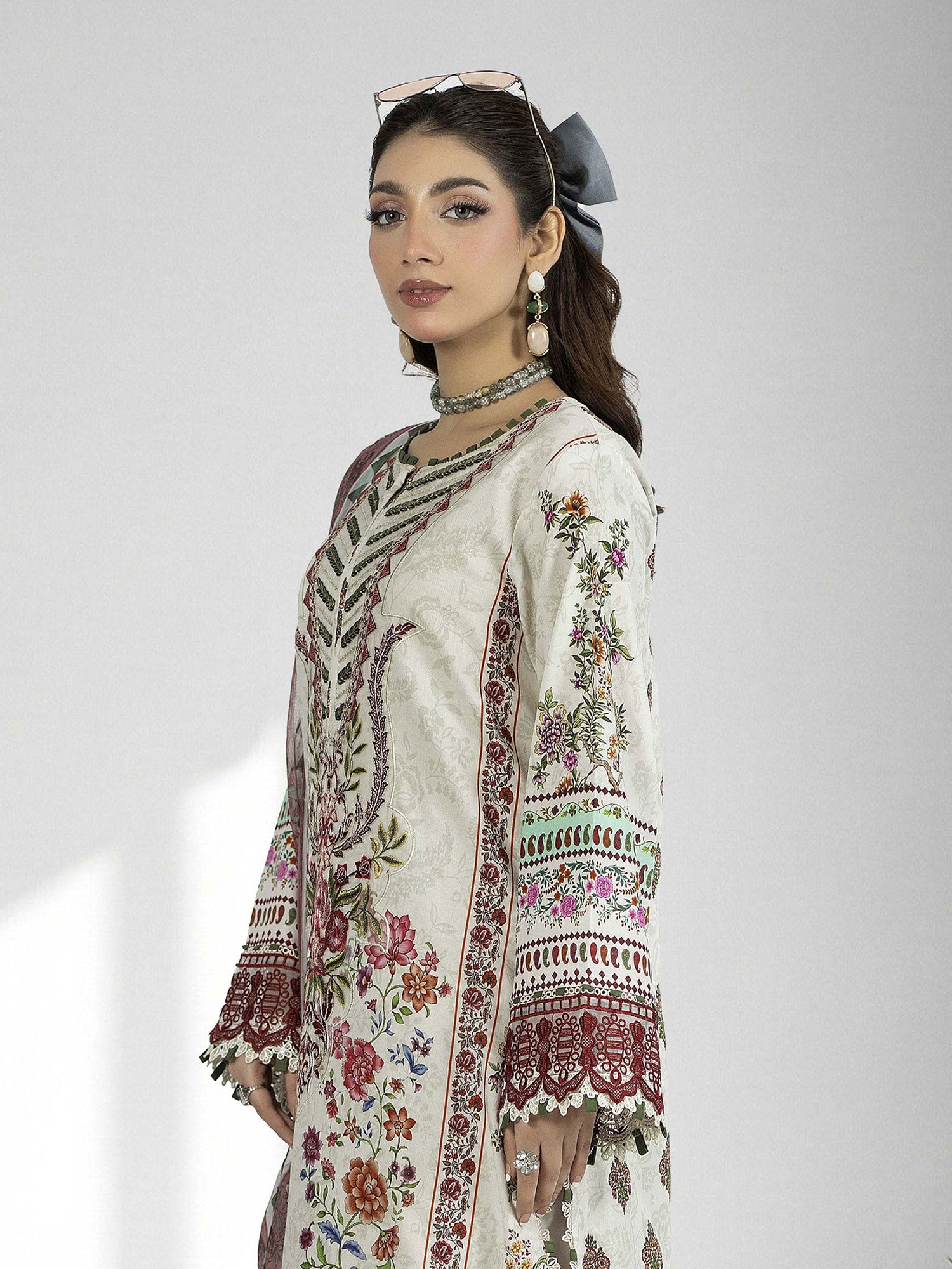 Adan's Libas Embroidered Jacquard Lawn Suit - Maroon & Ivory (E1662)