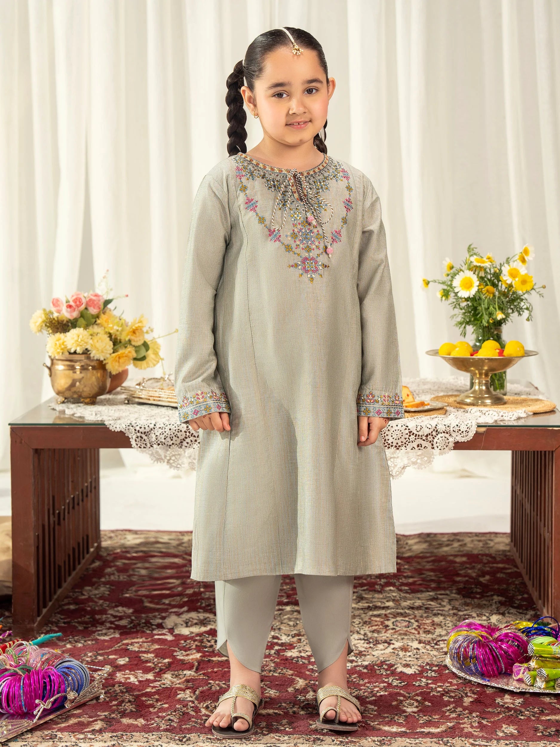 Limelight Embroidered Masuri 2-Piece Frock Suit - Grey