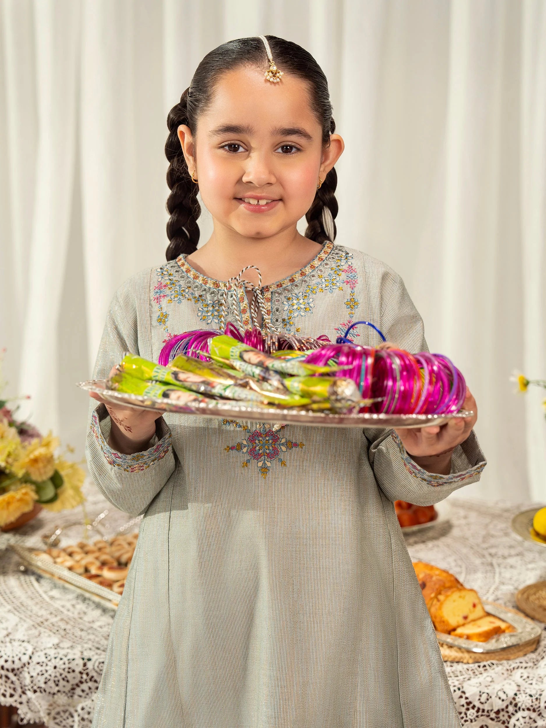 Limelight Embroidered Masuri 2-Piece Frock Suit - Grey