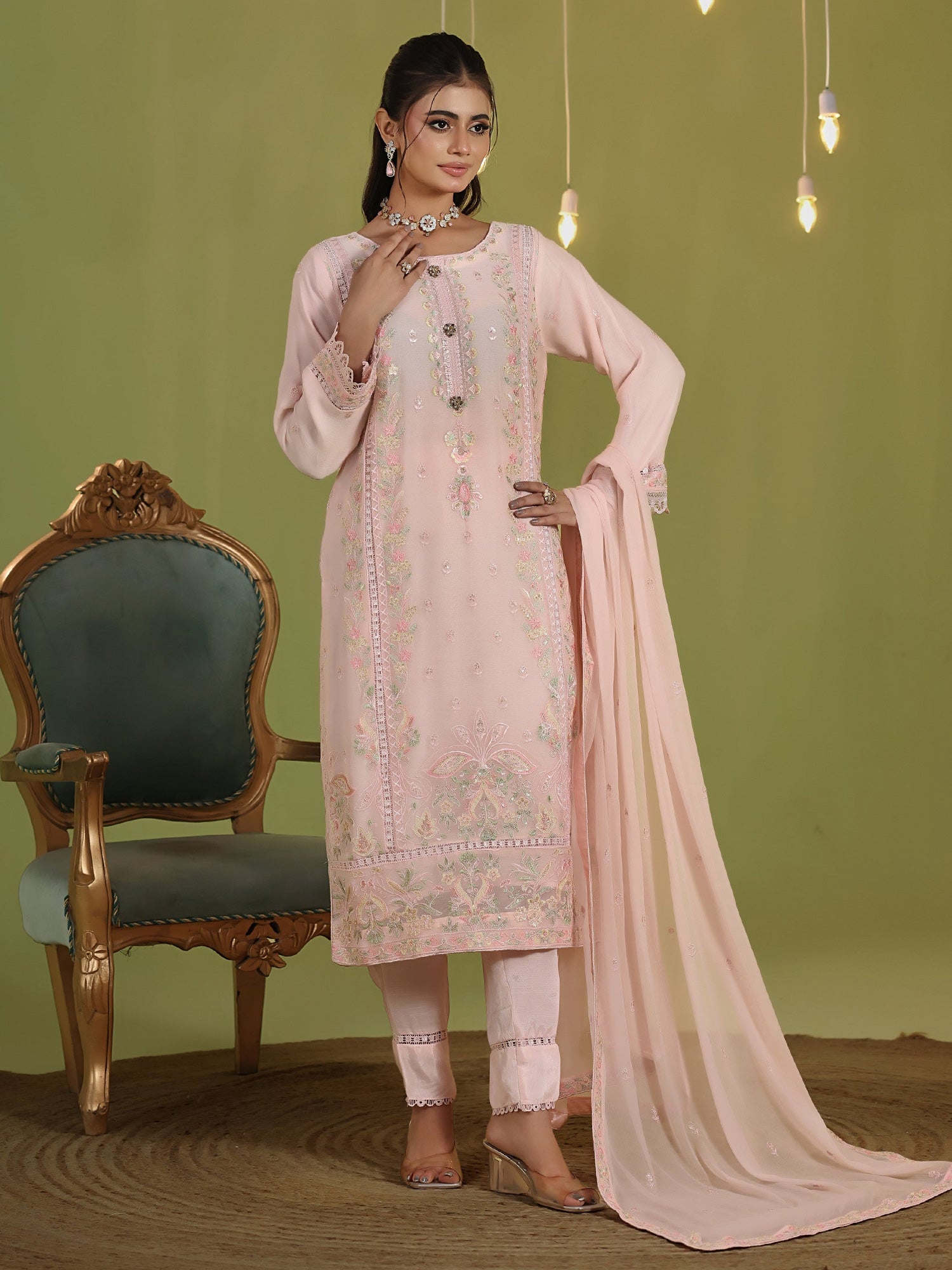 Wardah Uzair "Chiffon Breeze" Lux Embroidered Chiffon Suit - Floral Dream