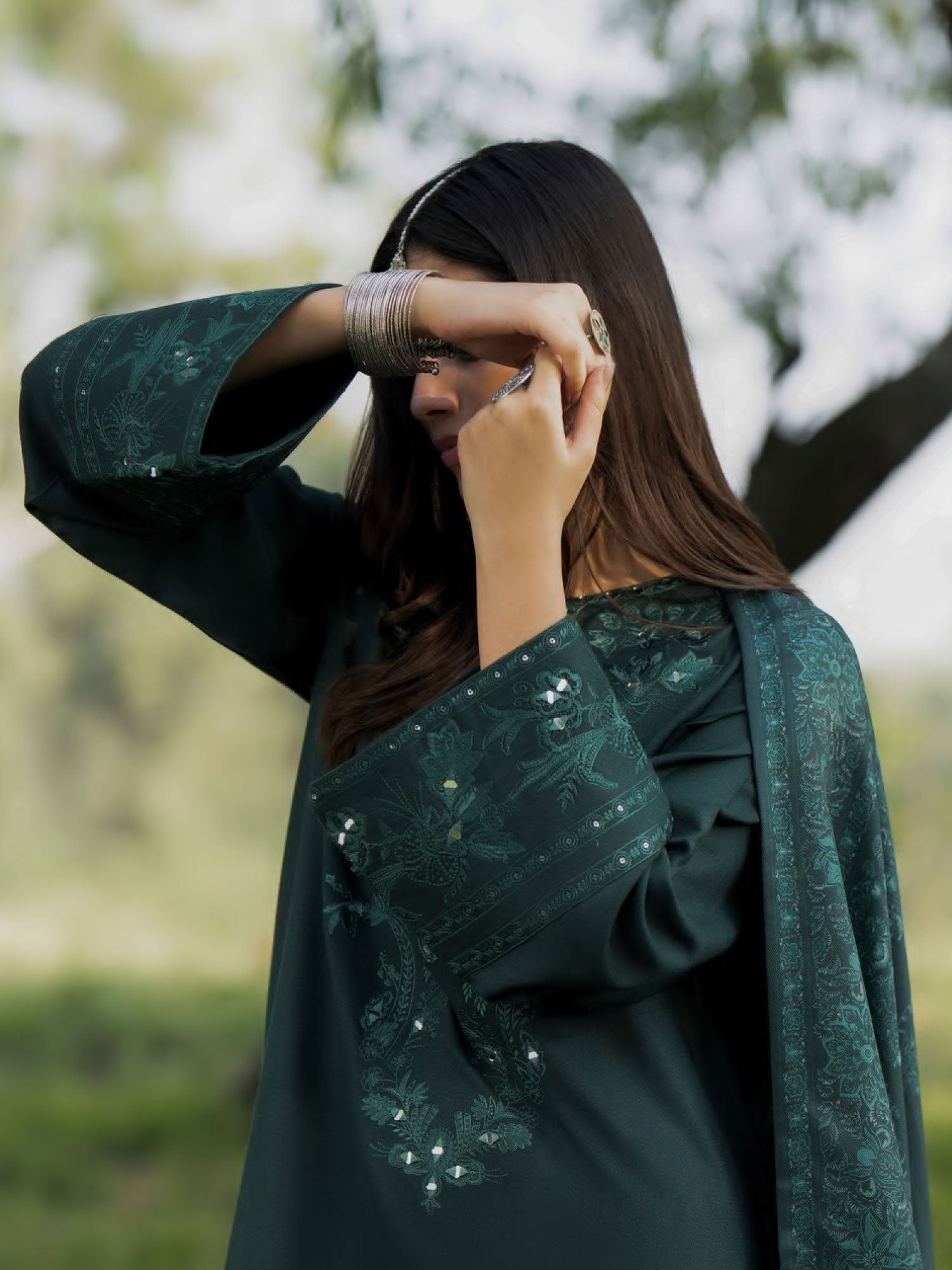 Casual Lite "Khunki" Premium Dhanak Suit with Pashmina Shawl - Green