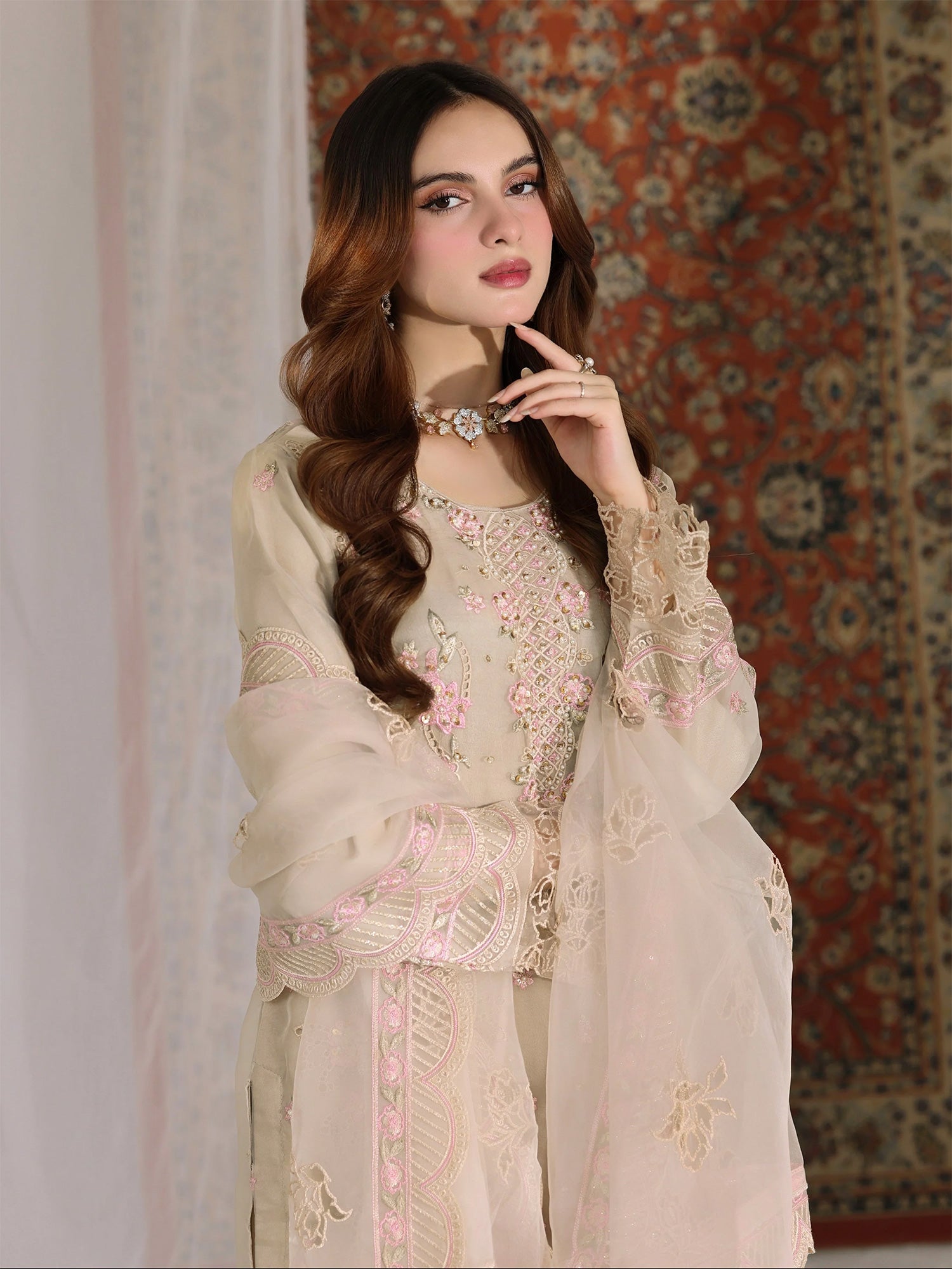 Wardah Uzair "Mahnur" Luxury Organza Suit - Gulnaar Blush