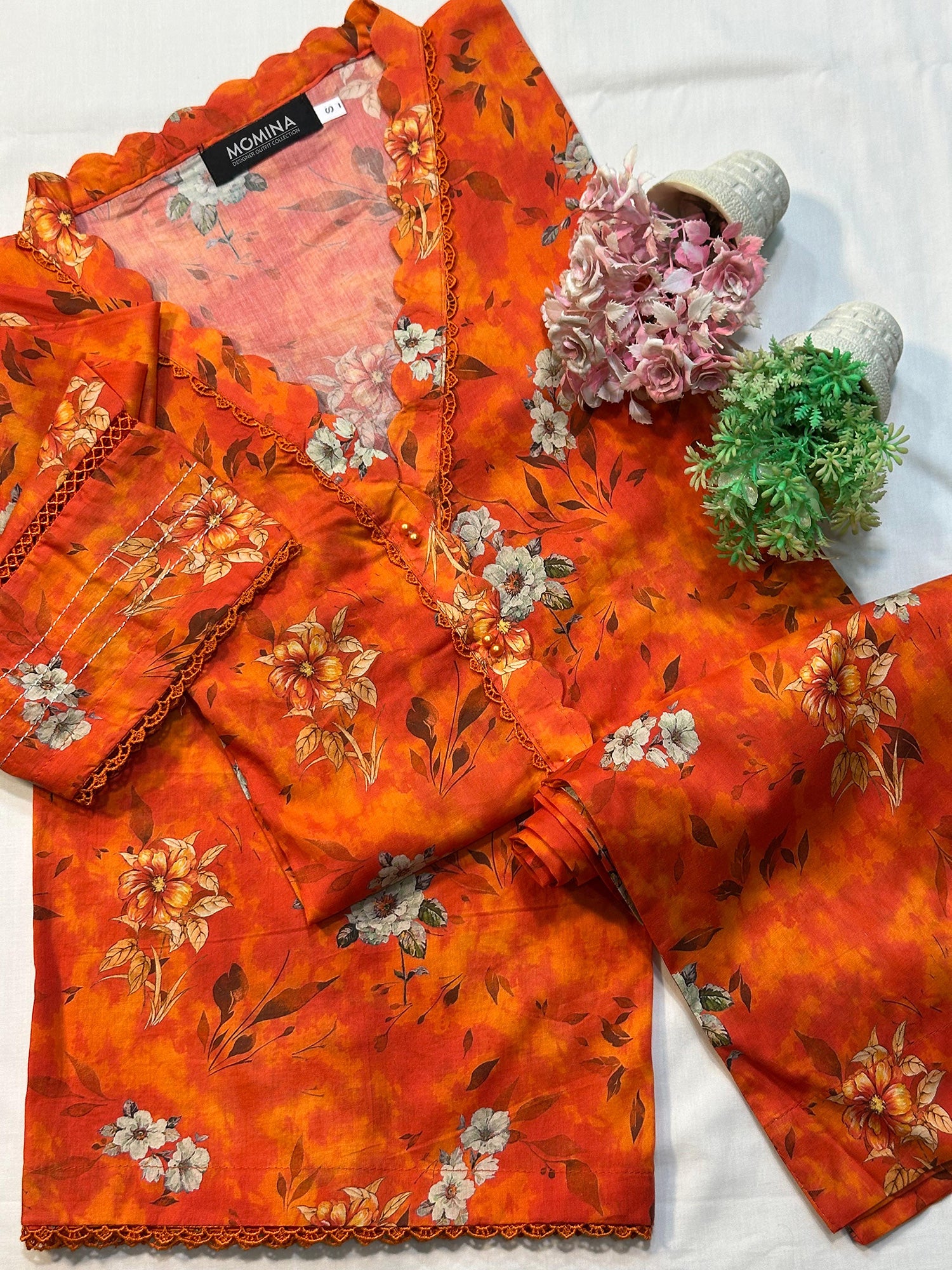 Orange Casual Printed Lawn 2-Piece Suit