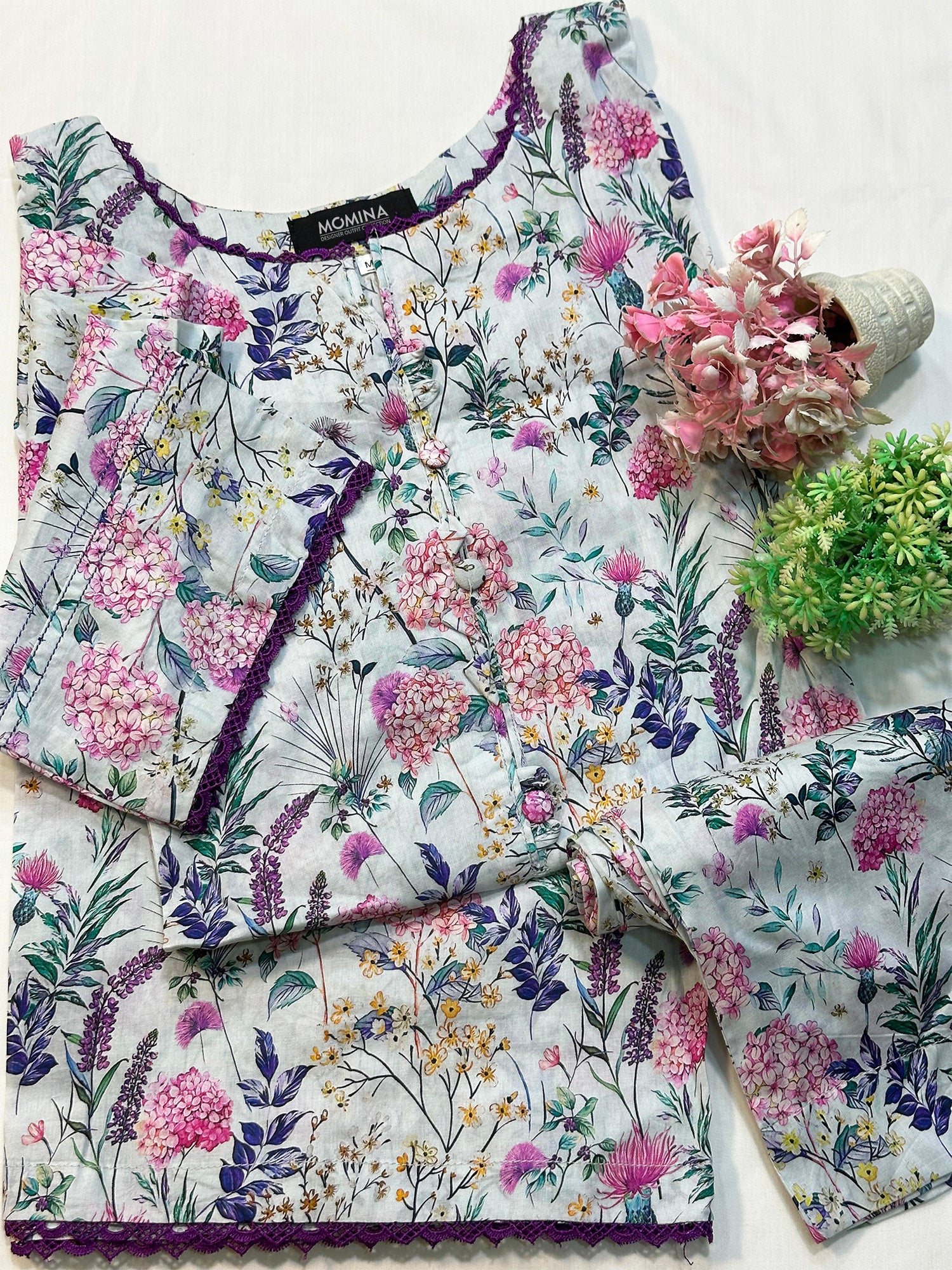 Off-White Casual Printed Lawn 2-Piece Suit