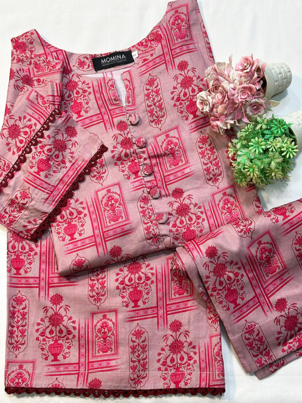 Pink Casual Printed Lawn 2-Piece Suit