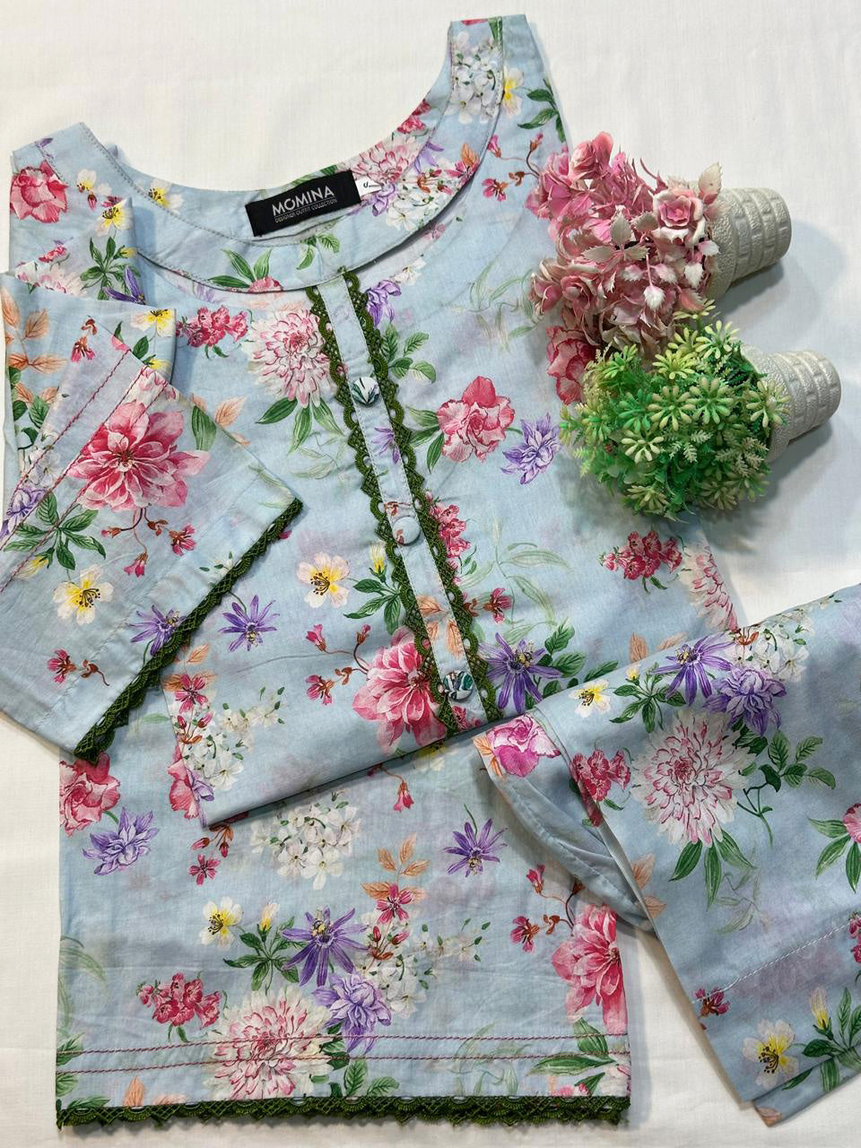 Blue-Grey Casual Printed Lawn 2-Piece Suit