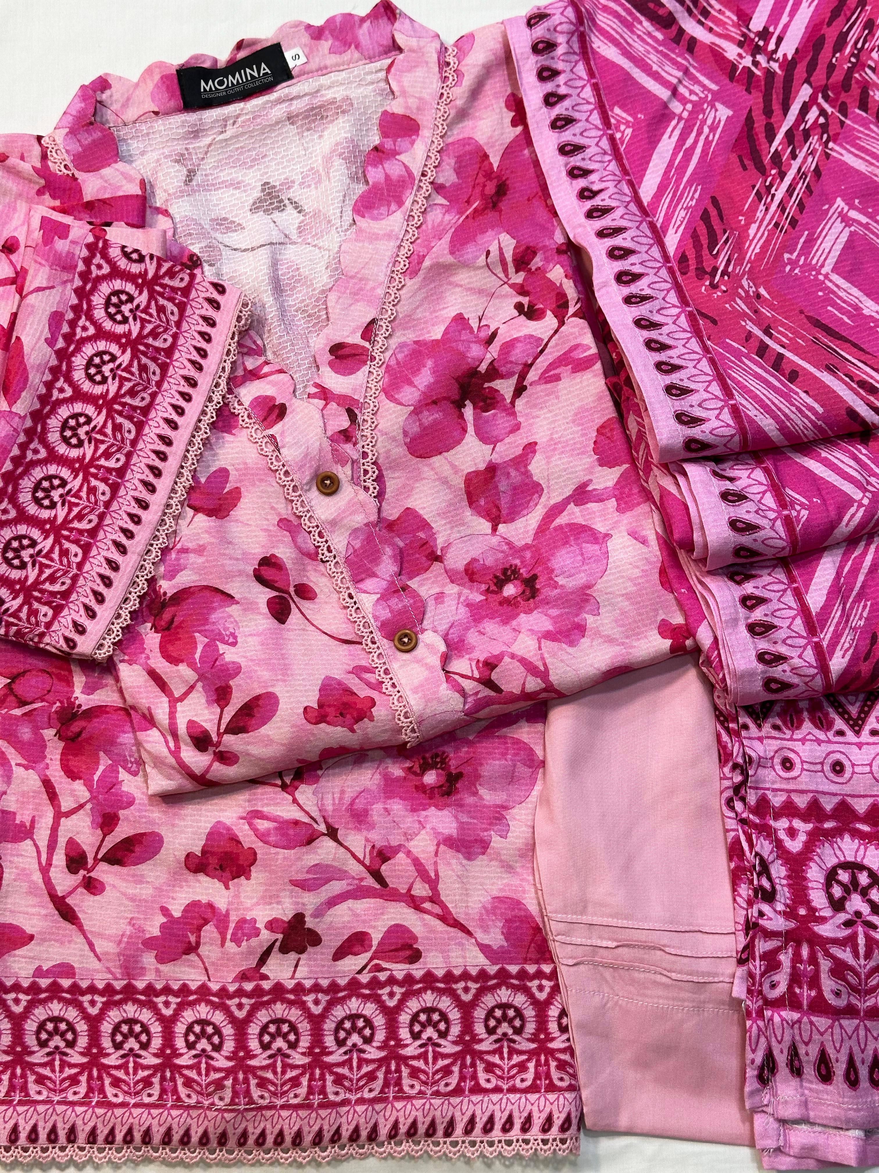 Pink Casual Winter Linen 3-Piece Suit