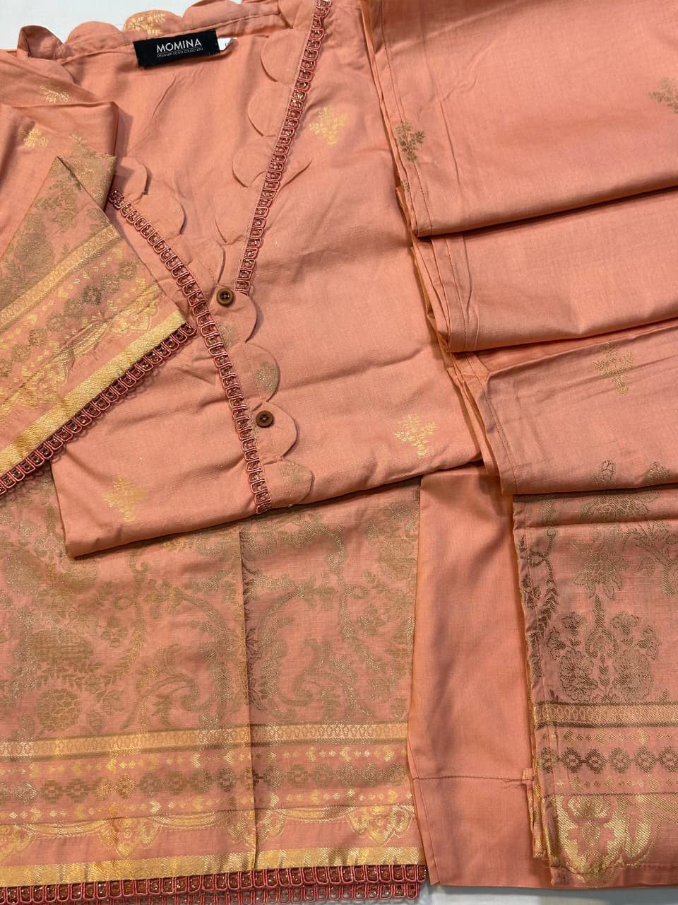 Peach Winter Broshia Jacquard Viscose Casual 3-Piece Suit