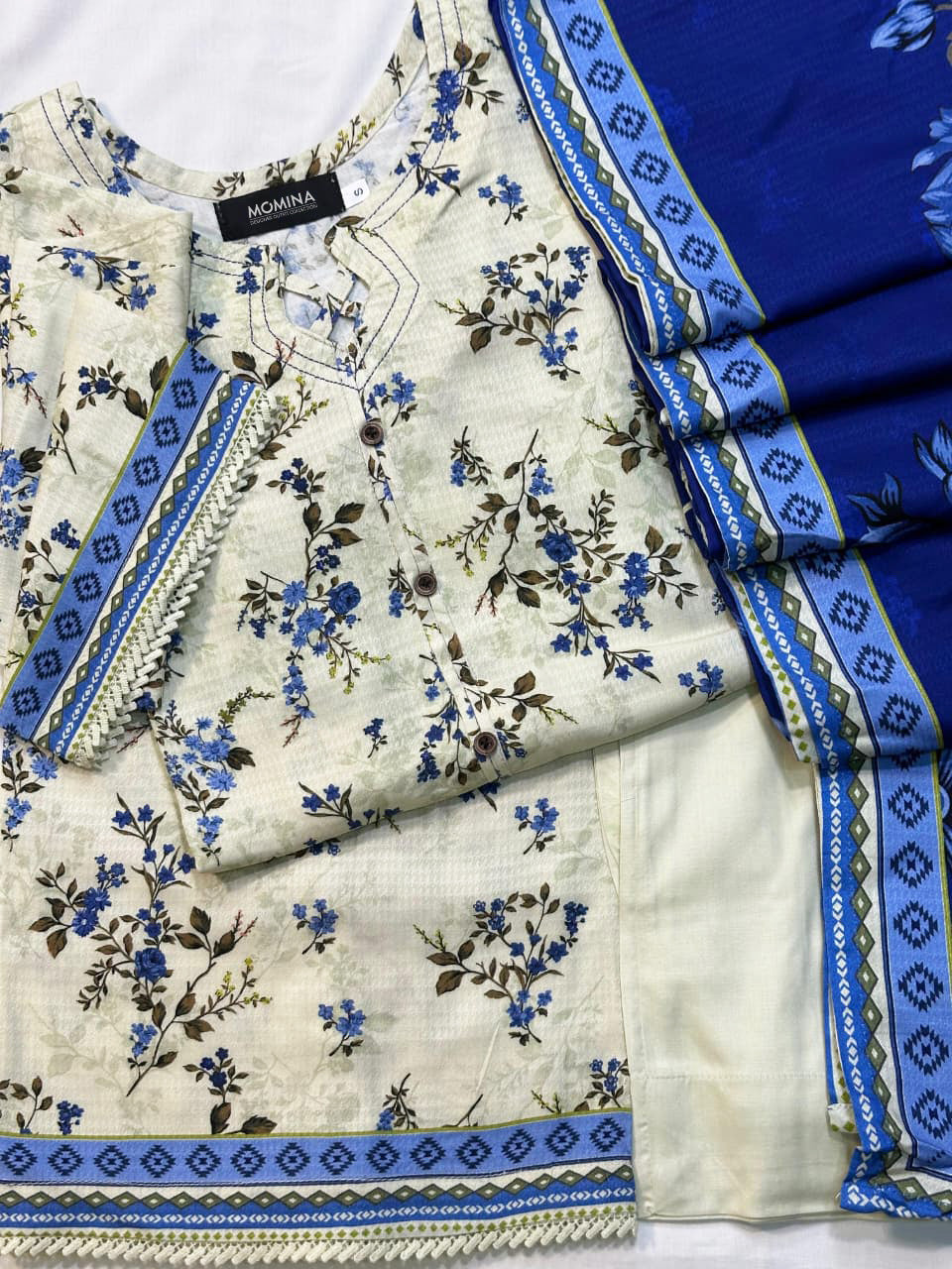 Blue & Off-White Winter Slub Linen Casual 3-Piece Suit