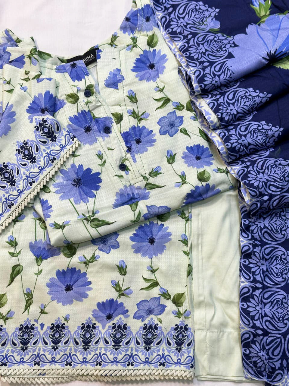 Light Green & Blue Winter Slub Linen Casual 3-Piece Suit