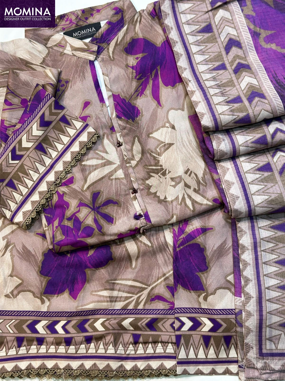 Purple & Beige Winter Slub Linen Casual 3-Piece Suit