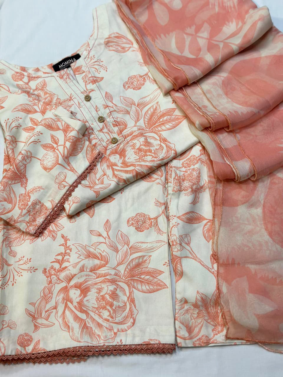 Peach & Cream Winter Slub Linen Casual 3-Piece Suit