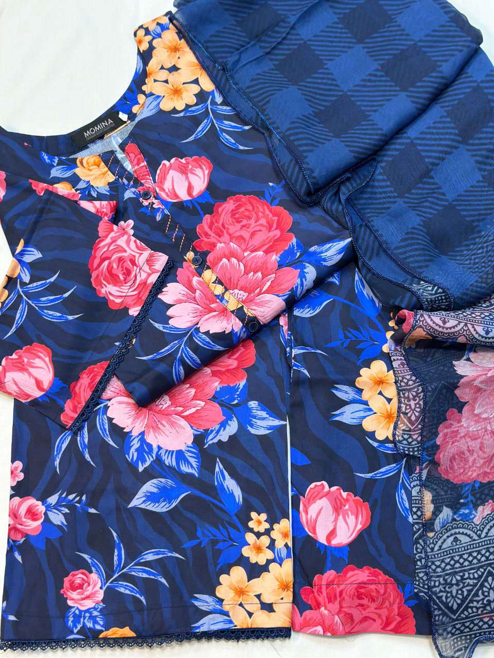 Blue Floral Winter Slub Linen Casual 3-Piece Suit