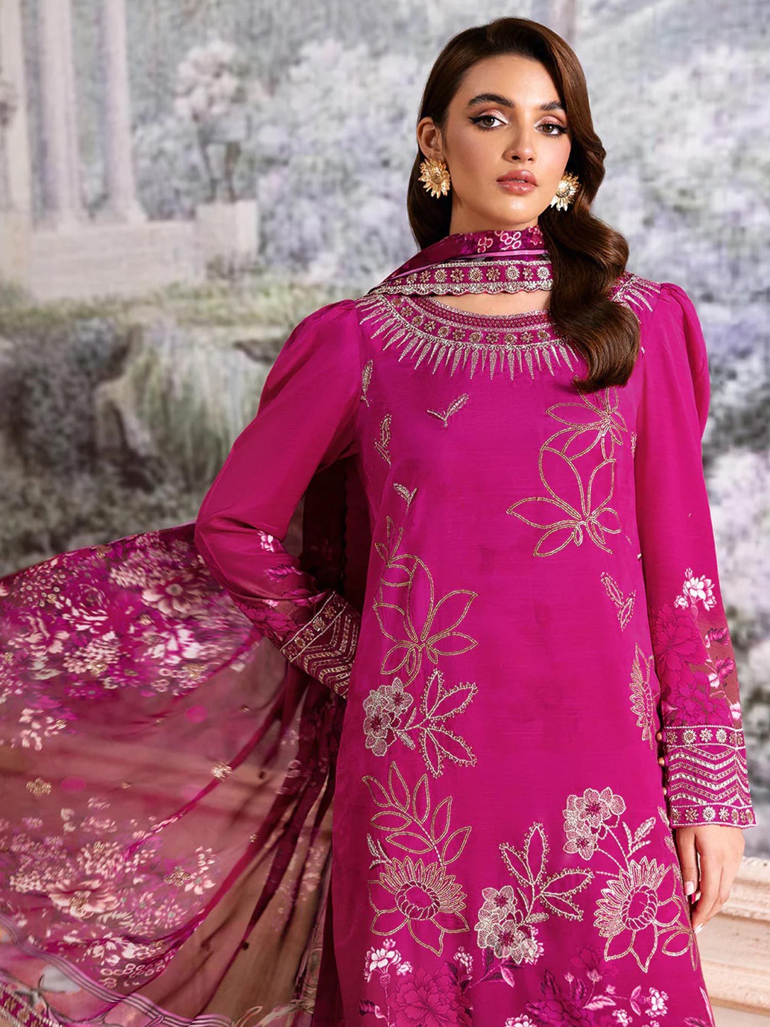 Ramsha "Riwaj" Luxury Embroidered Rawsilk Suit - Pink (K-501)