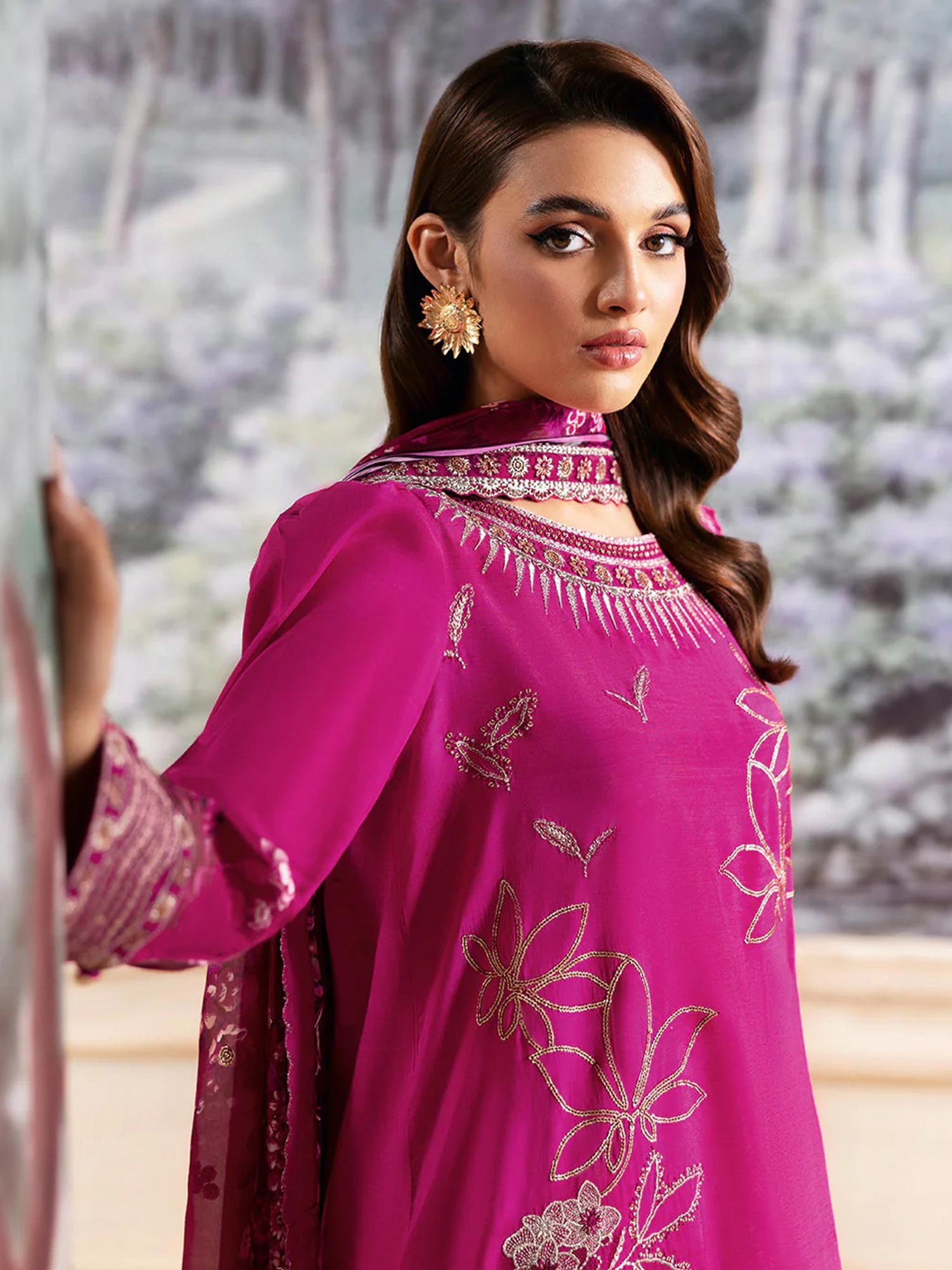 Ramsha "Riwaj" Luxury Embroidered Rawsilk Suit - Pink (K-501)