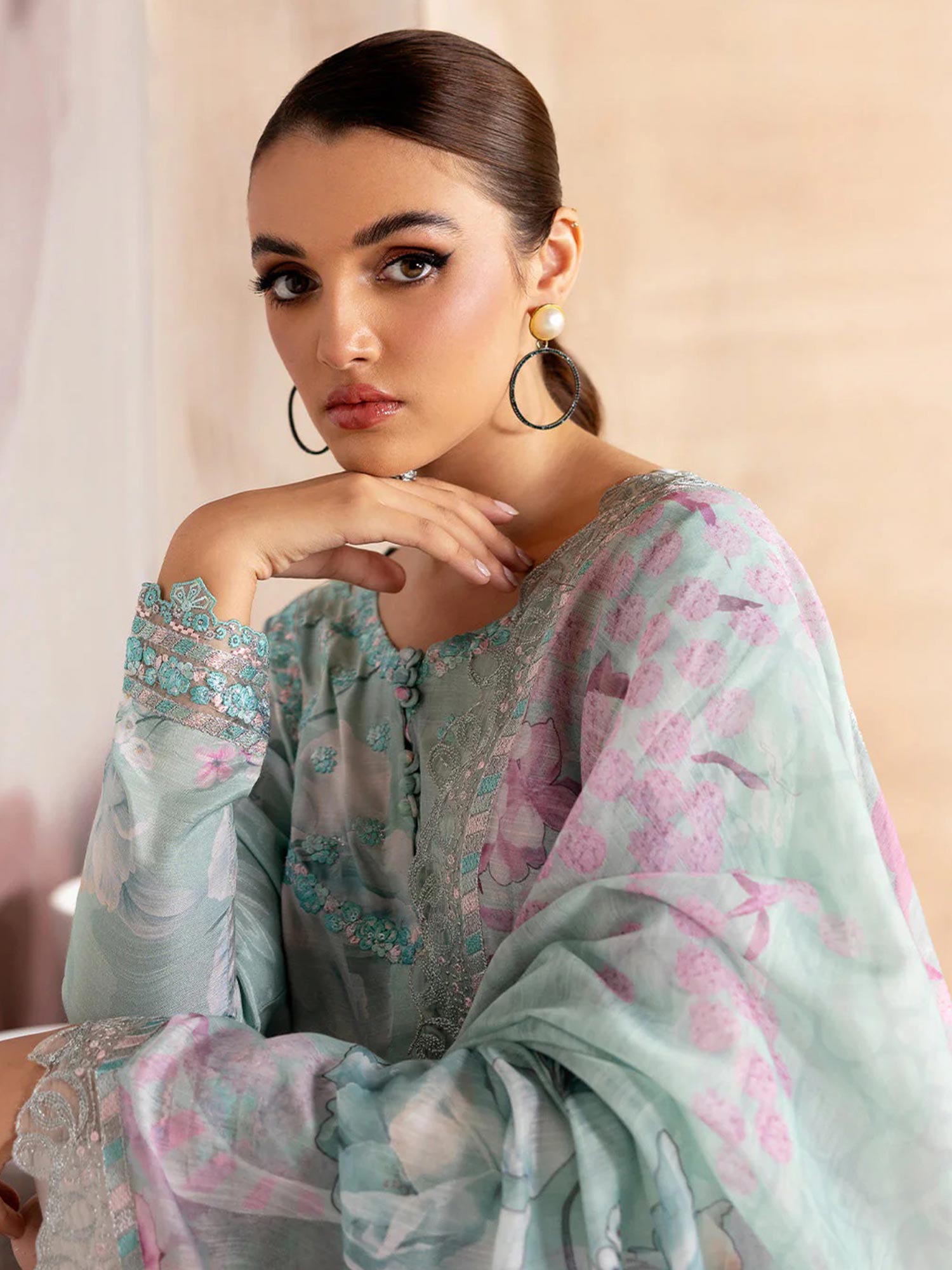 Ramsha "Riwaj" Luxury Embroidered Rawsilk Suit - Aqua (K-502)