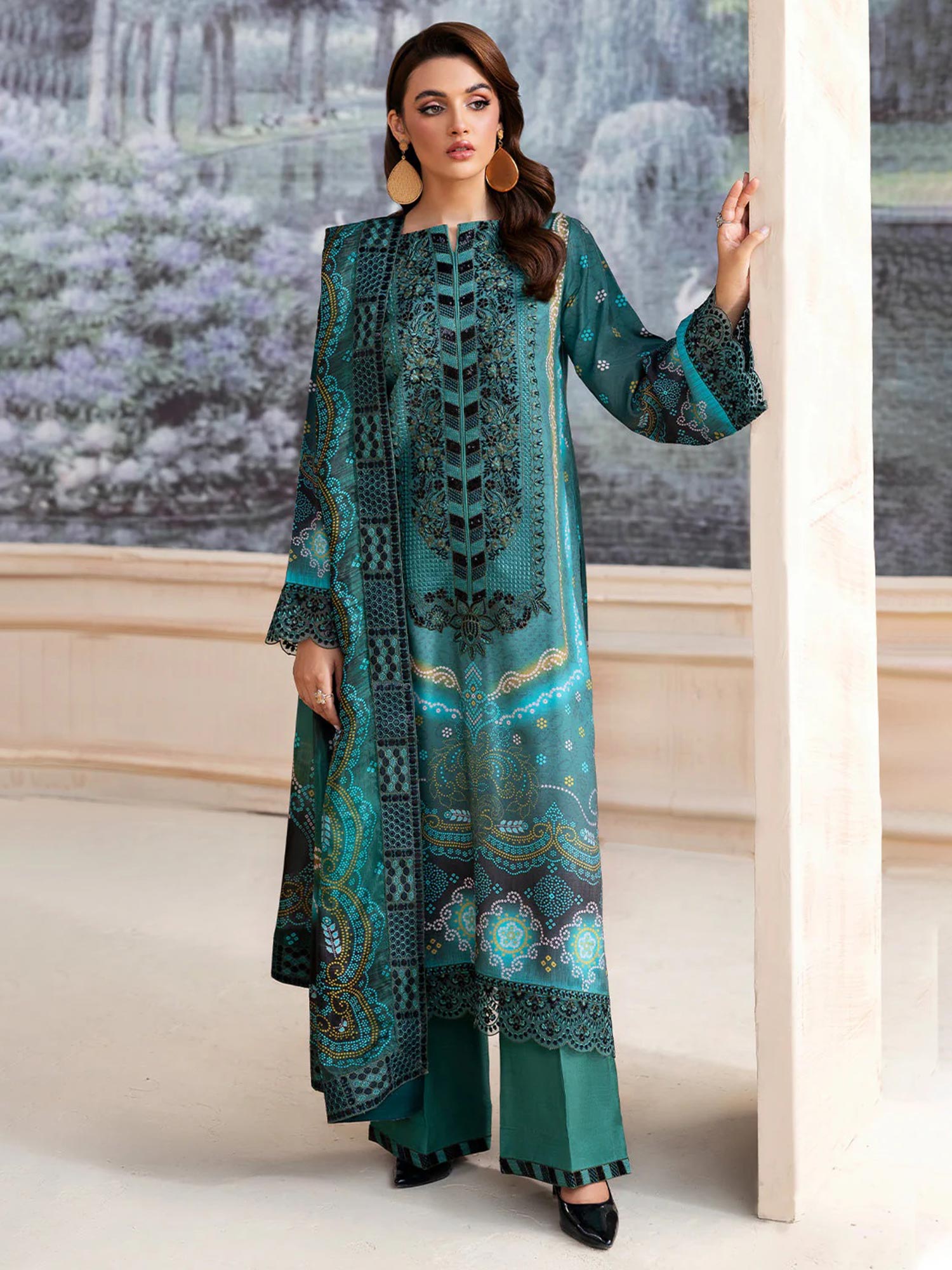 Ramsha "Riwaj" Luxury Embroidered Rawsilk Suit - Teal Green (K-504)