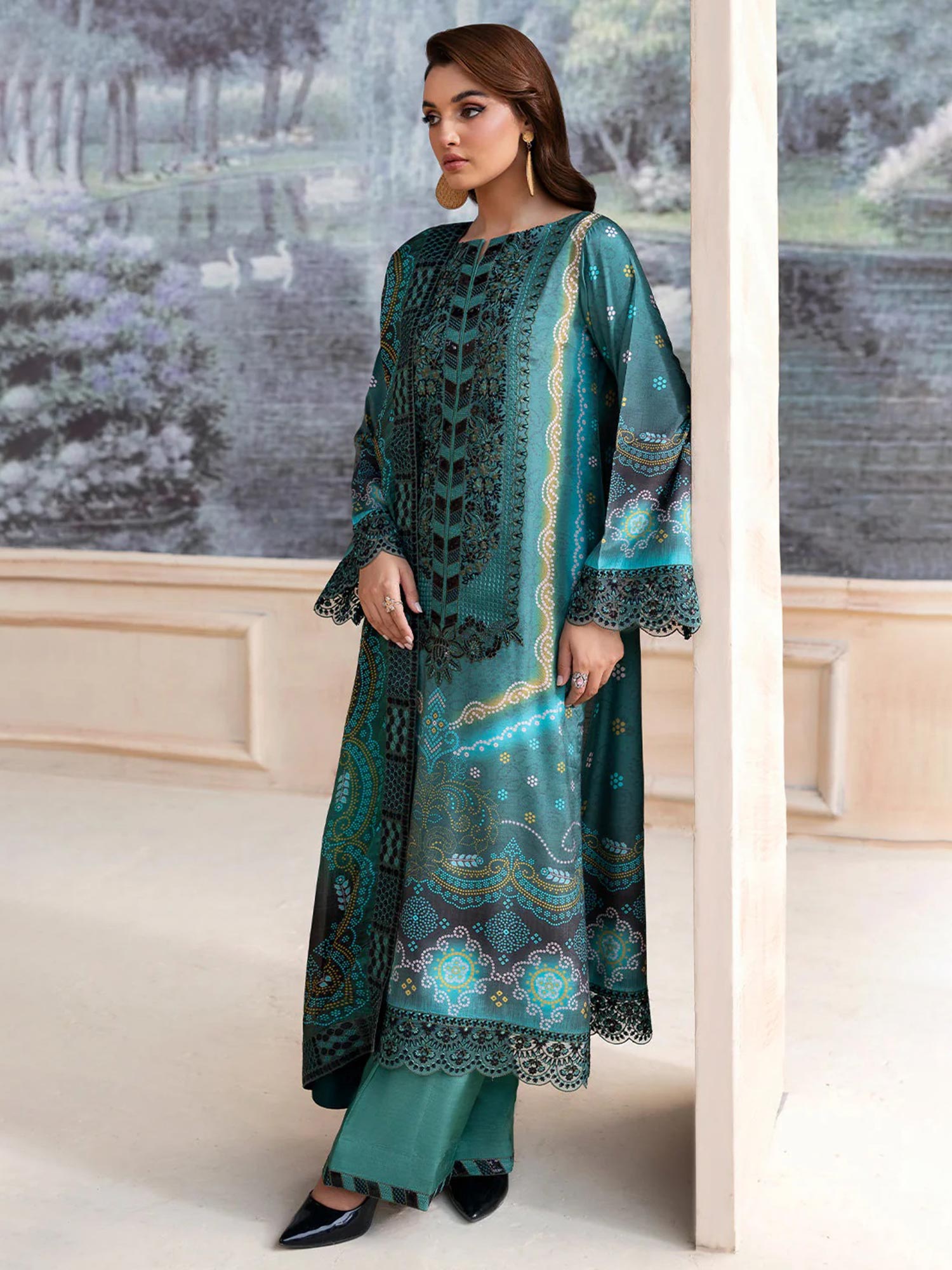 Ramsha "Riwaj" Luxury Embroidered Rawsilk Suit - Teal Green (K-504)