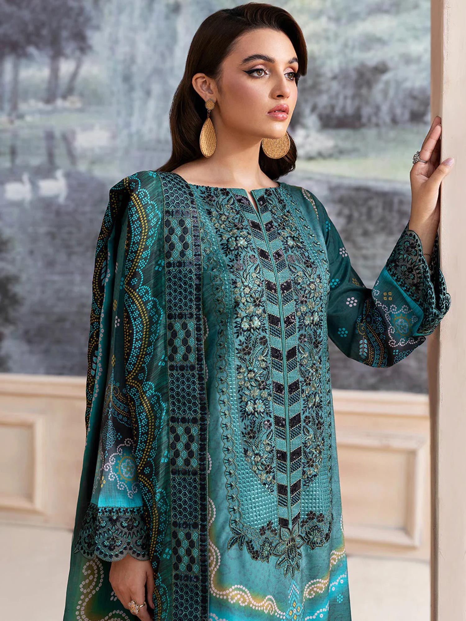 Ramsha "Riwaj" Luxury Embroidered Rawsilk Suit - Teal Green (K-504)