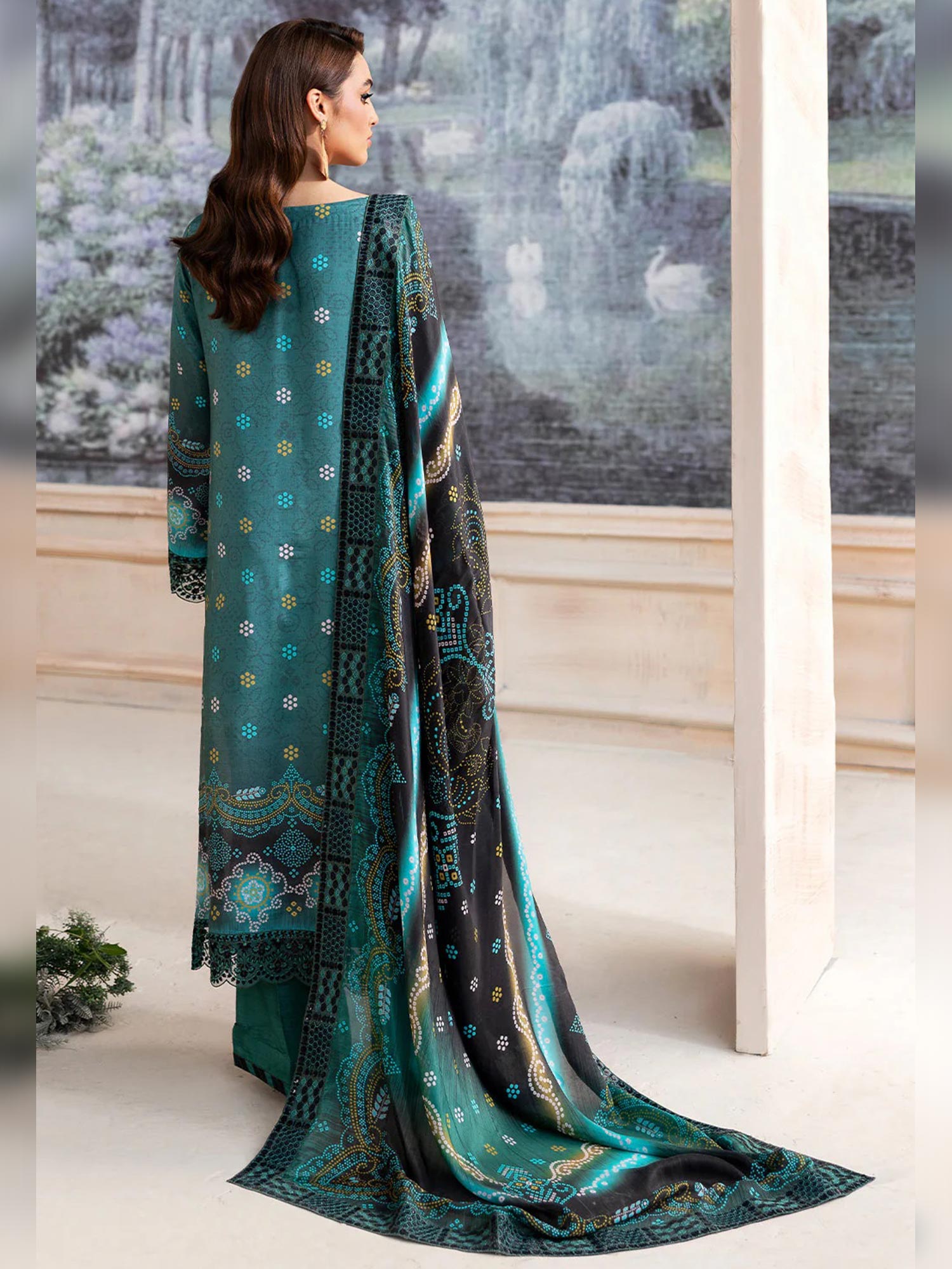 Ramsha "Riwaj" Luxury Embroidered Rawsilk Suit - Teal Green (K-504)
