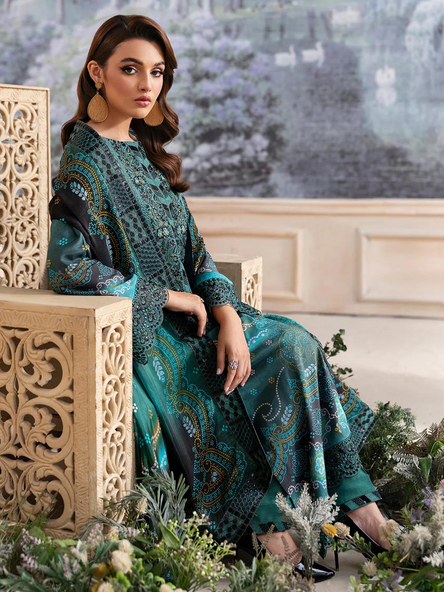 Ramsha "Riwaj" Luxury Embroidered Rawsilk Suit - Teal Green (K-504)
