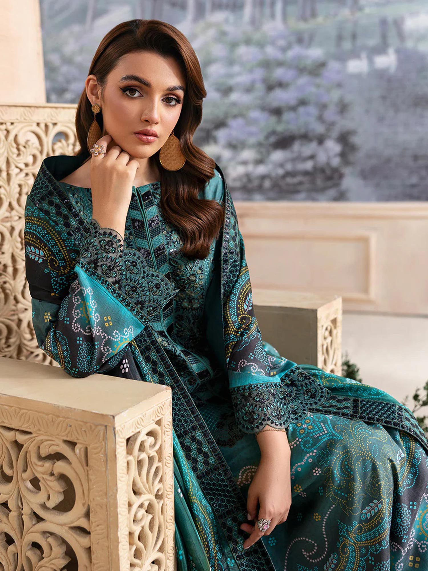 Ramsha "Riwaj" Luxury Embroidered Rawsilk Suit - Teal Green (K-504)