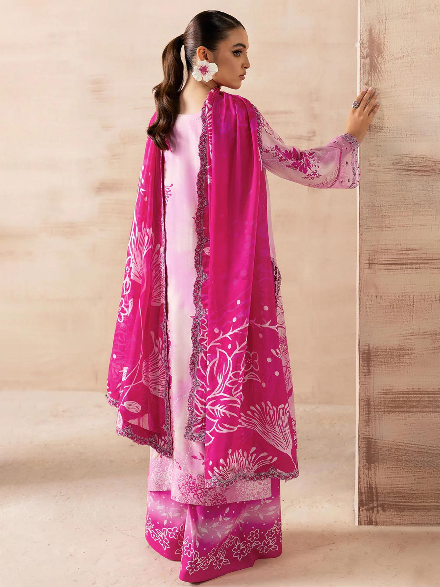 Ramsha "Riwaj" Luxury Embroidered Rawsilk Suit - Pink (K-505)