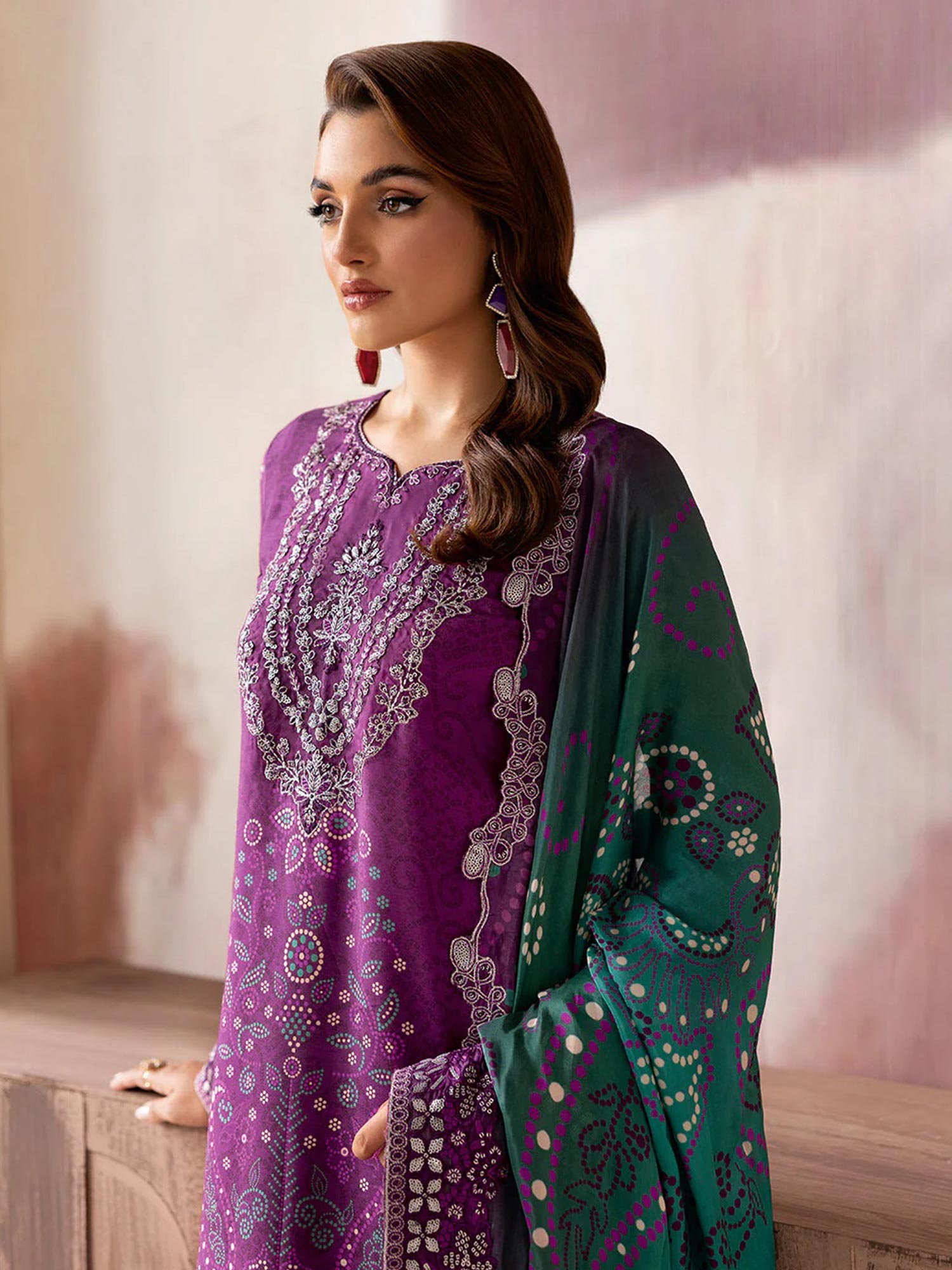 Ramsha "Riwaj" Luxury Embroidered Rawsilk Suit - Plum (K-510)