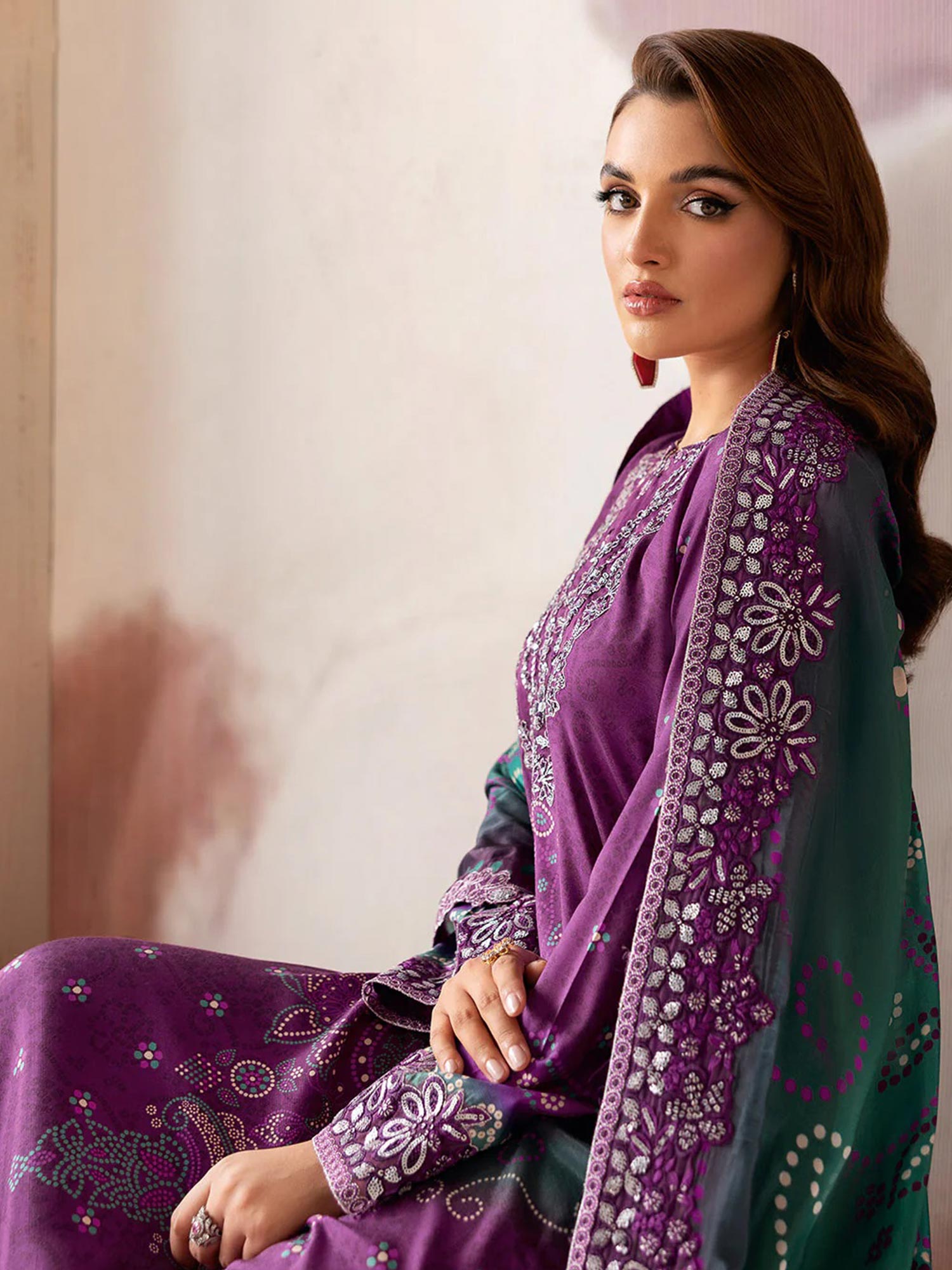 Ramsha "Riwaj" Luxury Embroidered Rawsilk Suit - Plum (K-510)