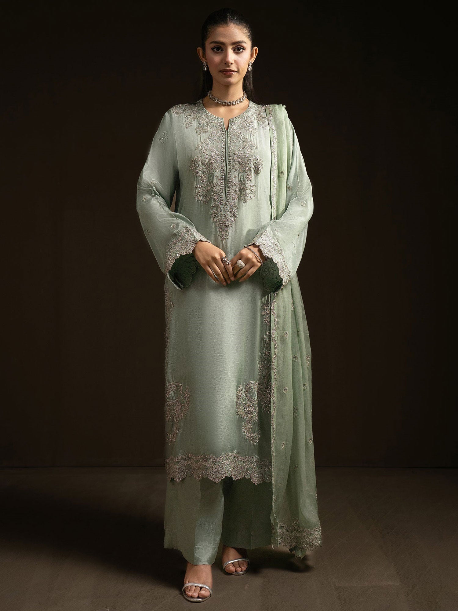 SIFA Aqua Lux Embellished Silk 3-Piece Suit