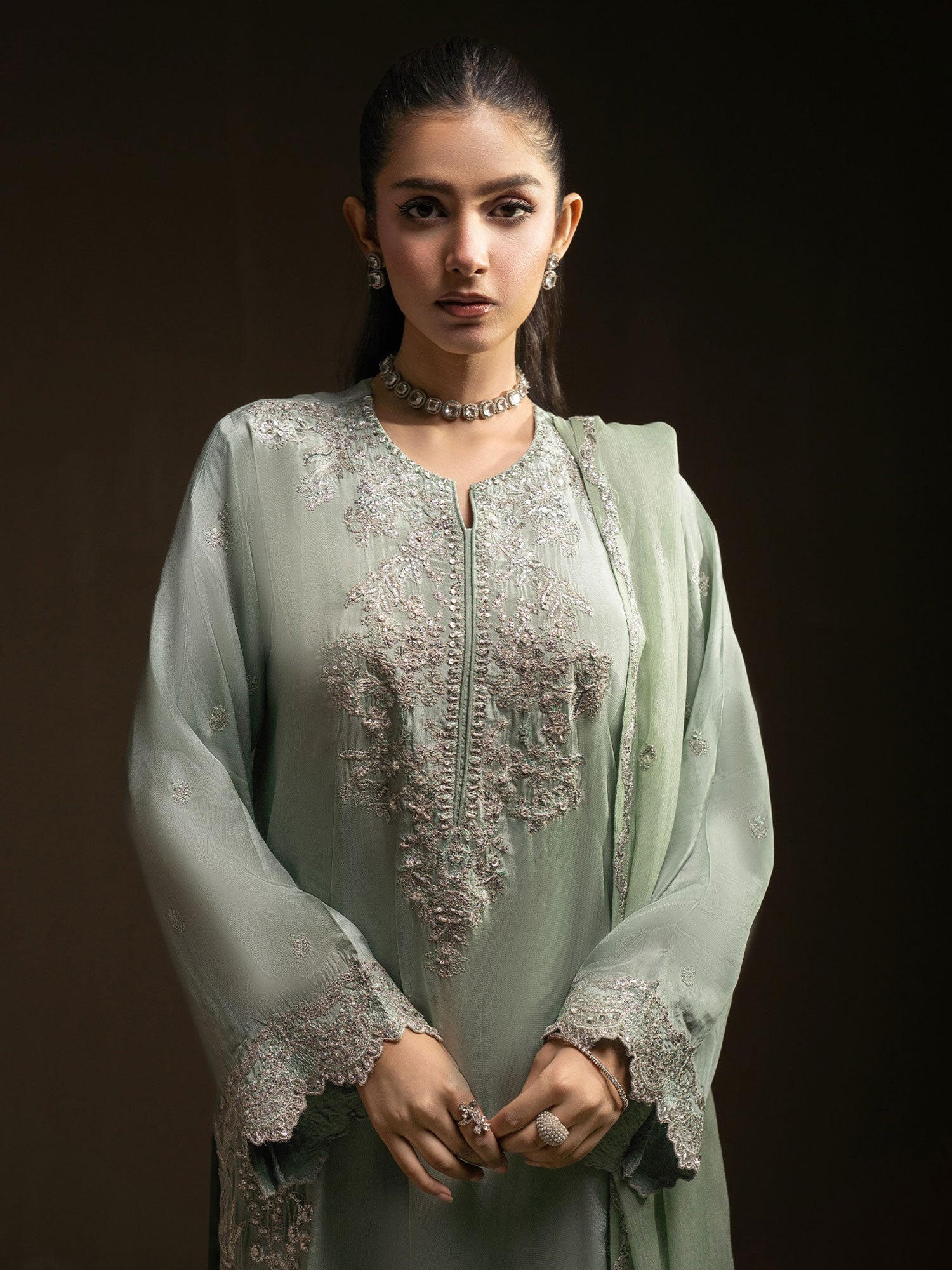 SIFA Aqua Lux Embellished Silk 3-Piece Suit