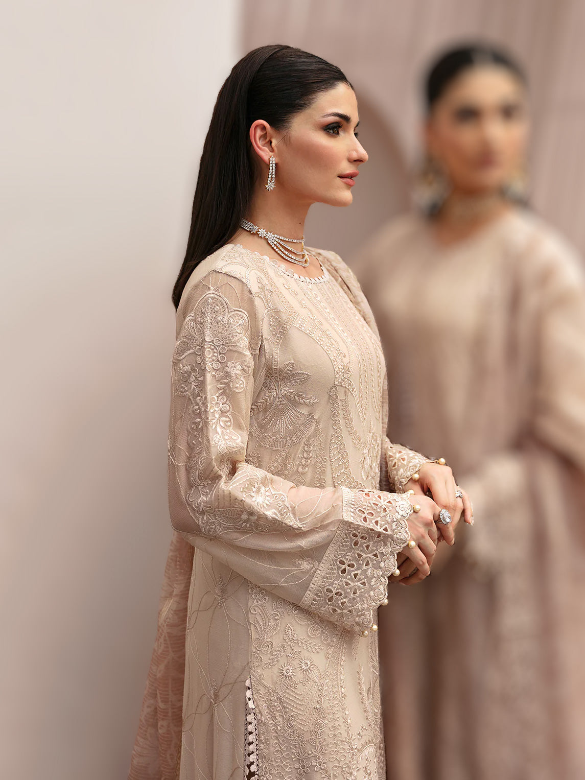 Ramsha "Kashish" Luxury Embroidered Chiffon Suit - Tan (K-202)