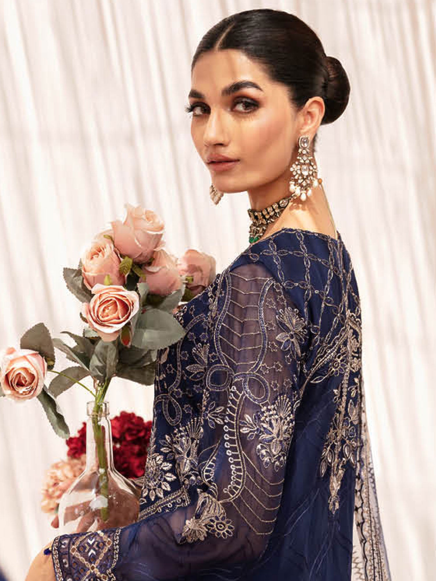 Ramsha "Kashish" Luxury Embroidered Chiffon Suit - Navy (K-203)