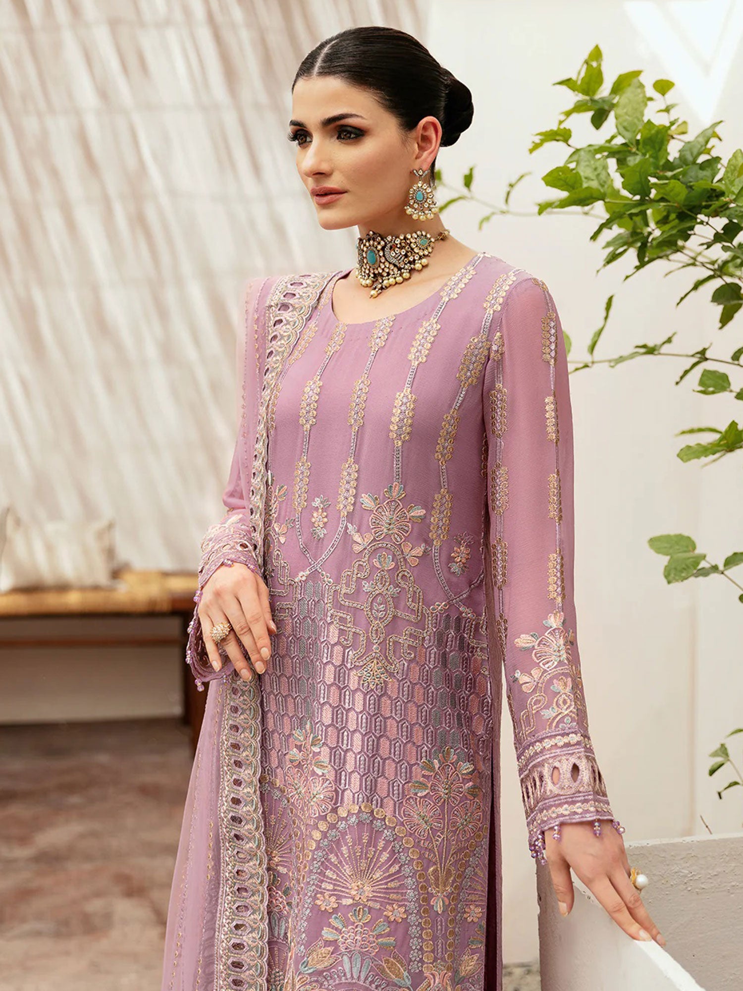 Ramsha "Kashish" Luxury Embroidered Chiffon Suit - Pink (K-204)