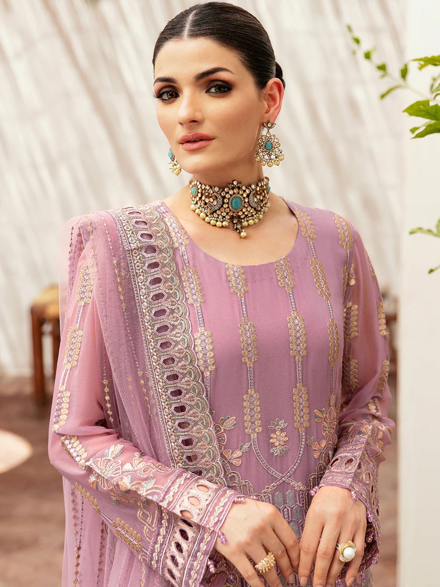 Ramsha "Kashish" Luxury Embroidered Chiffon Suit - Pink (K-204)