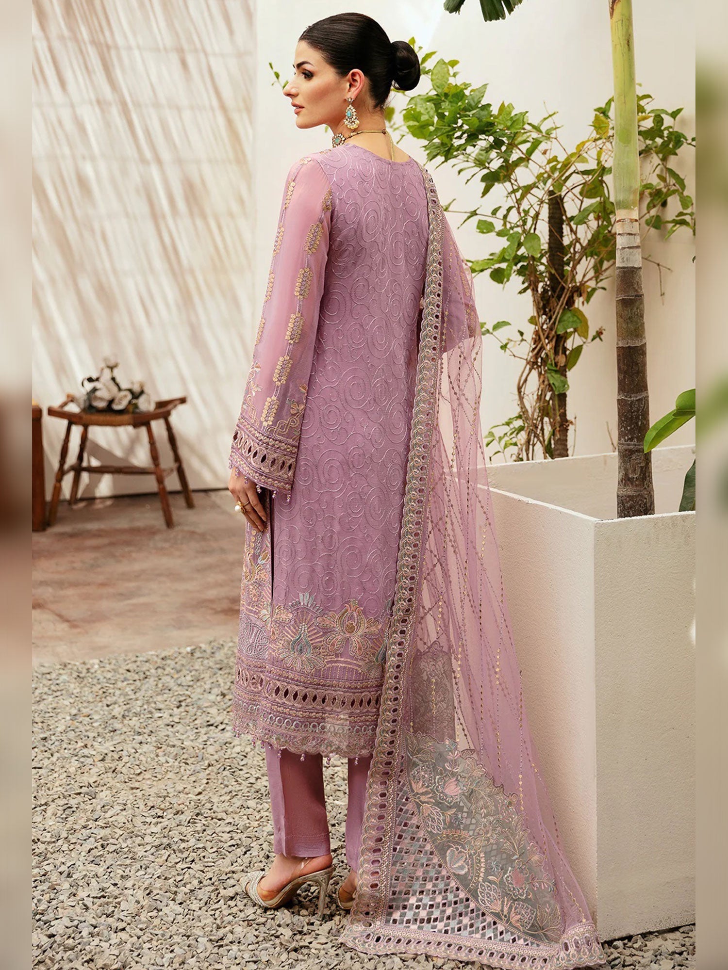 Ramsha "Kashish" Luxury Embroidered Chiffon Suit - Pink (K-204)