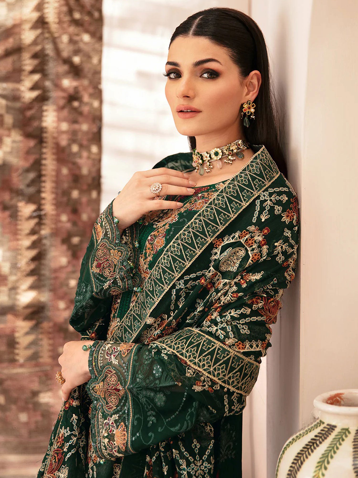 Ramsha "Kashish" Luxury Embroidered Chiffon Suit - Green (K-207)