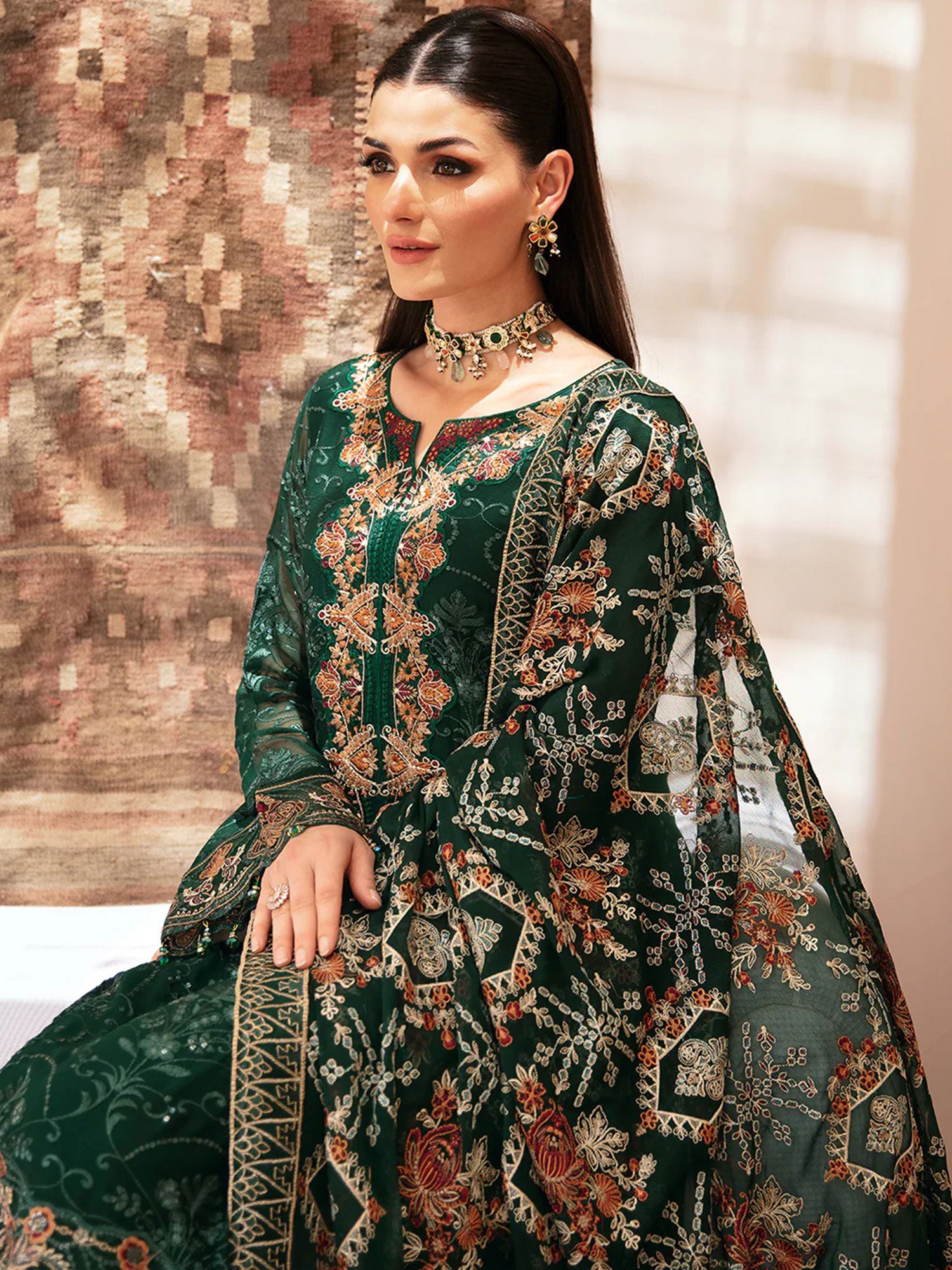Ramsha "Kashish" Luxury Embroidered Chiffon Suit - Green (K-207)