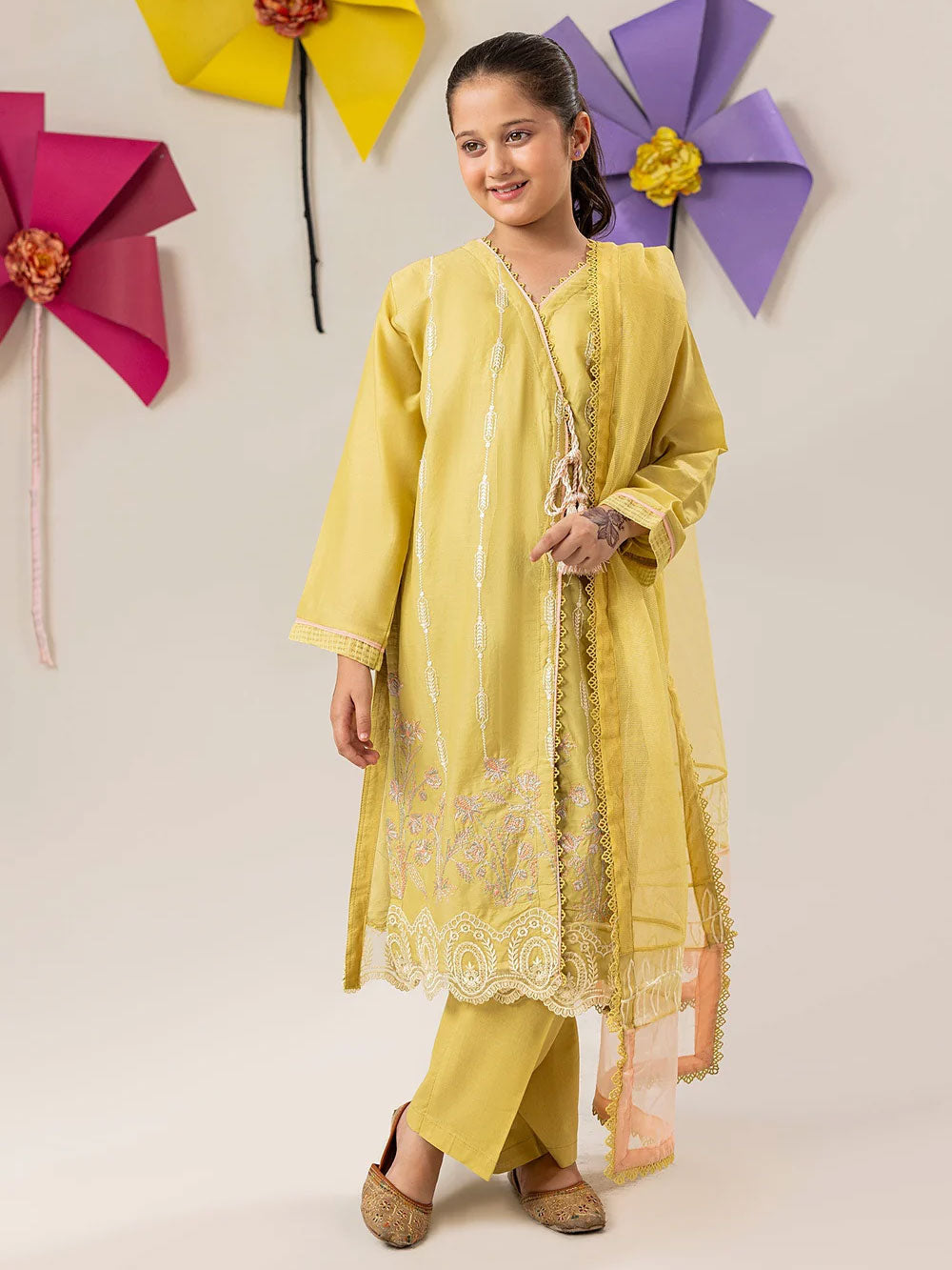 Zarqun Kids "Nissa" Embroidered Lawn Suit - Yellow (2536B)