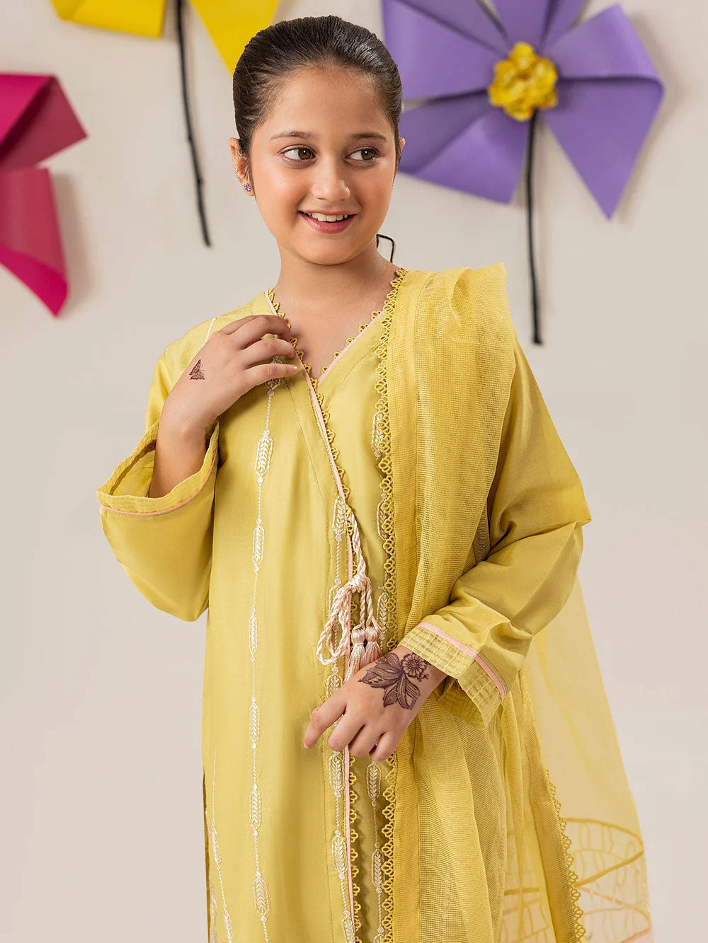 Zarqun Kids "Nissa" Embroidered Lawn Suit - Yellow (2536B)