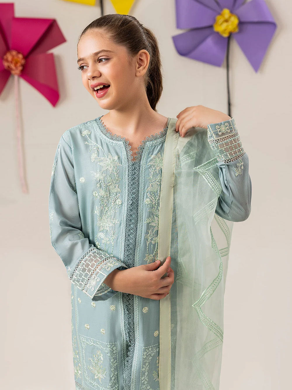 Zarqun Kids "Nissa" Embroidered Lawn Suit - Aqua (2538B)