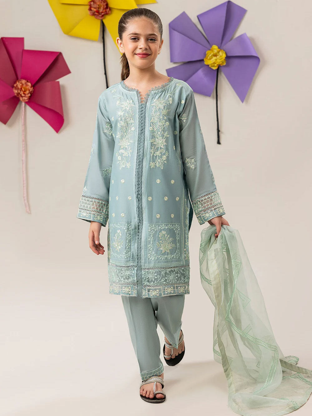 Zarqun Kids "Nissa" Embroidered Lawn Suit - Aqua (2538B)