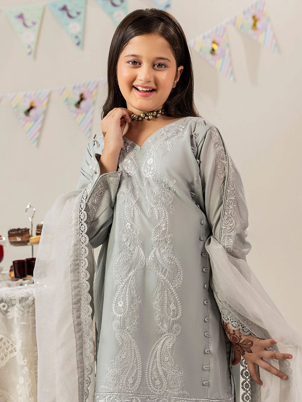 Zarqun Kids "Nissa" Embroidered Lawn Suit - Grey (2542B)