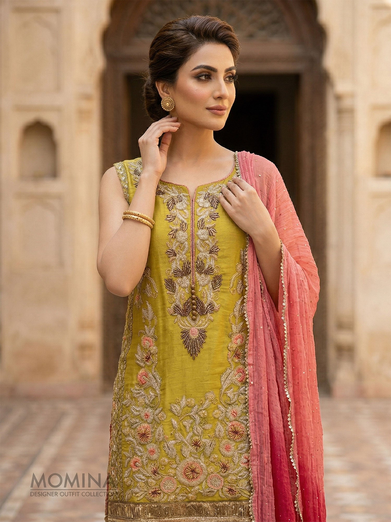 Khuda Baksh Mehndi Resham Masoori 3-Piece Suit