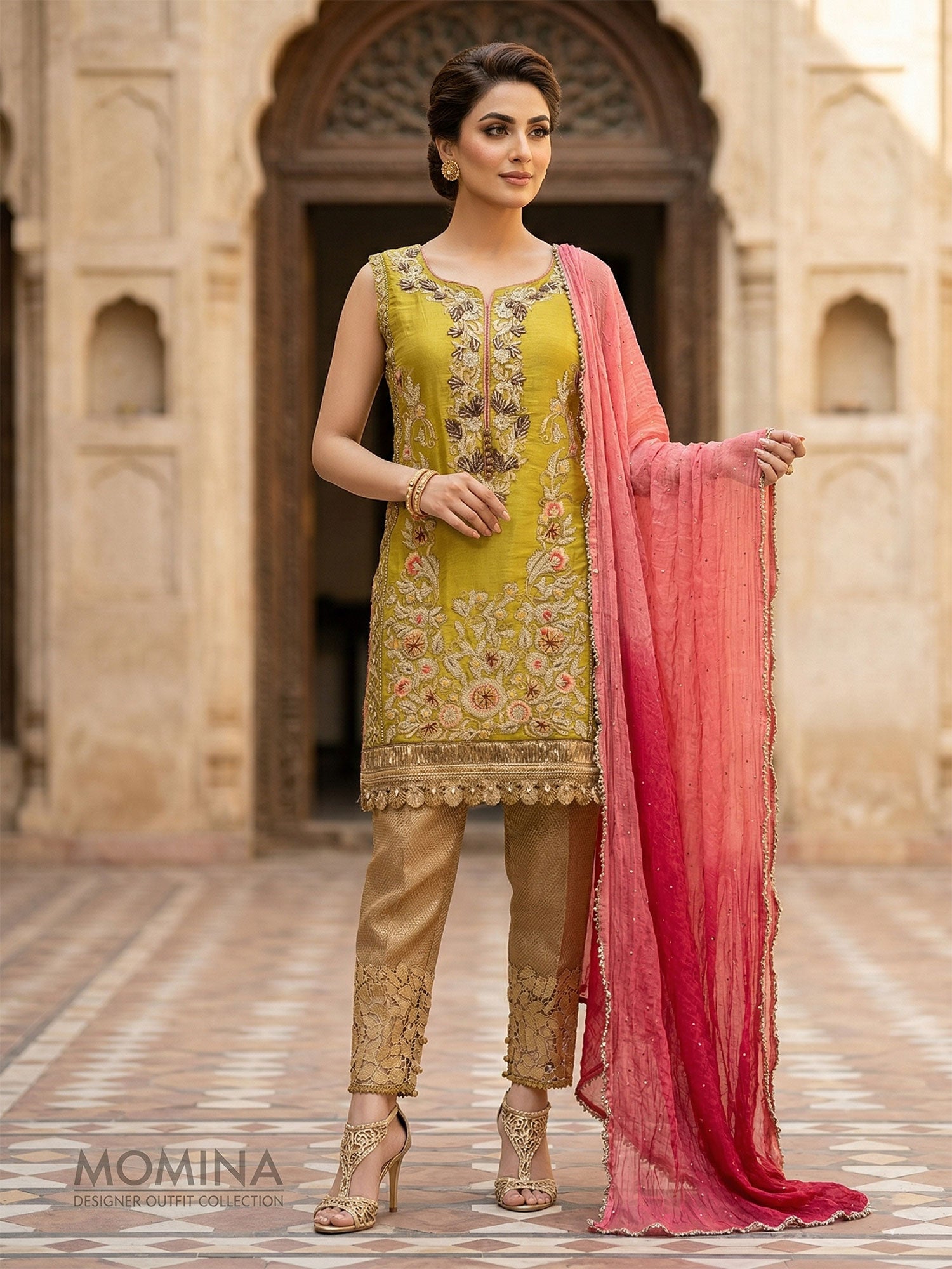 Khuda Baksh Mehndi Resham Masoori 3-Piece Suit