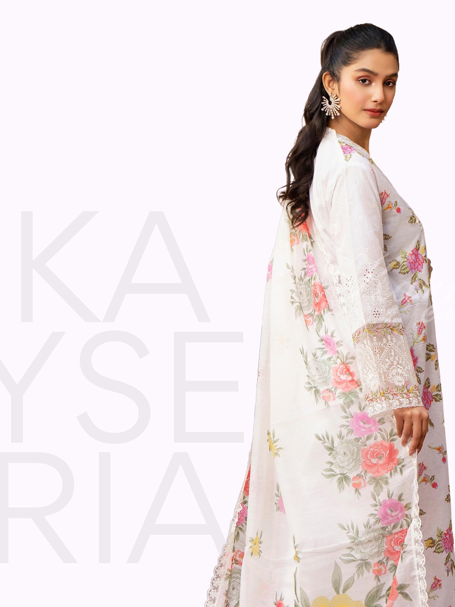 Karma Collection "Kayseria" White Embroidered Suit (KC1413)