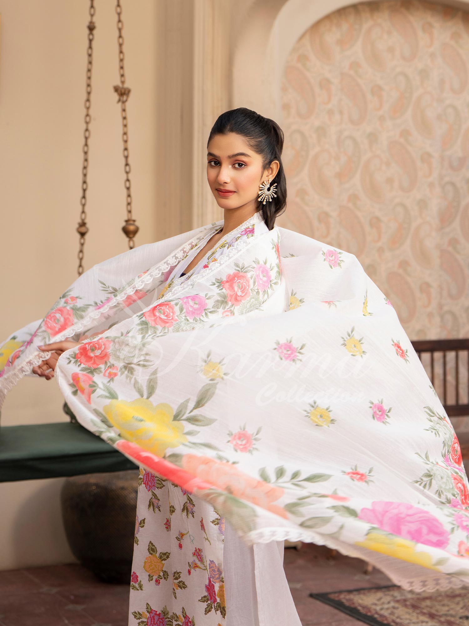 Karma Collection "Kayseria" White Embroidered Suit (KC1413)