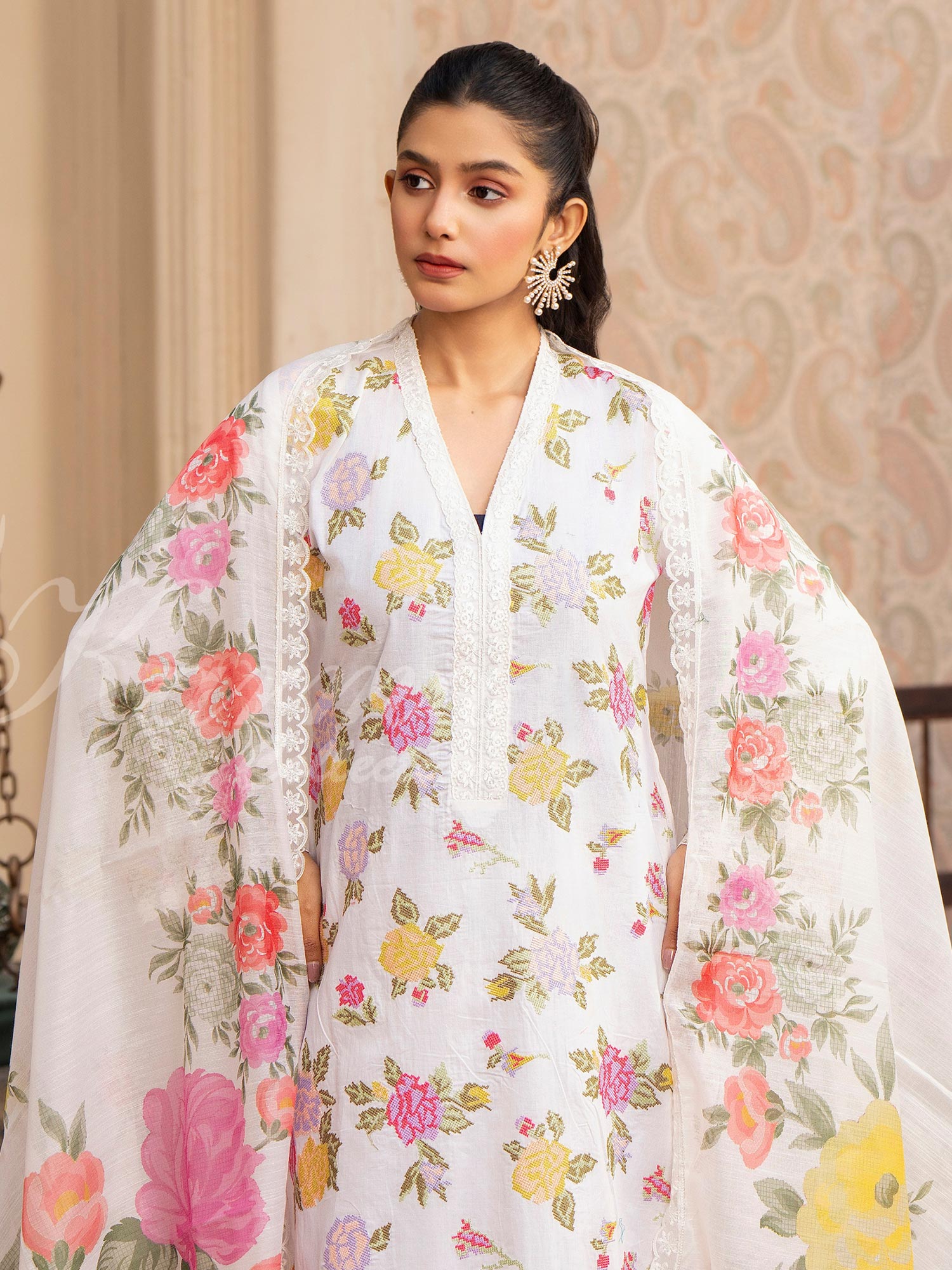 Karma Collection "Kayseria" White Embroidered Suit (KC1413)