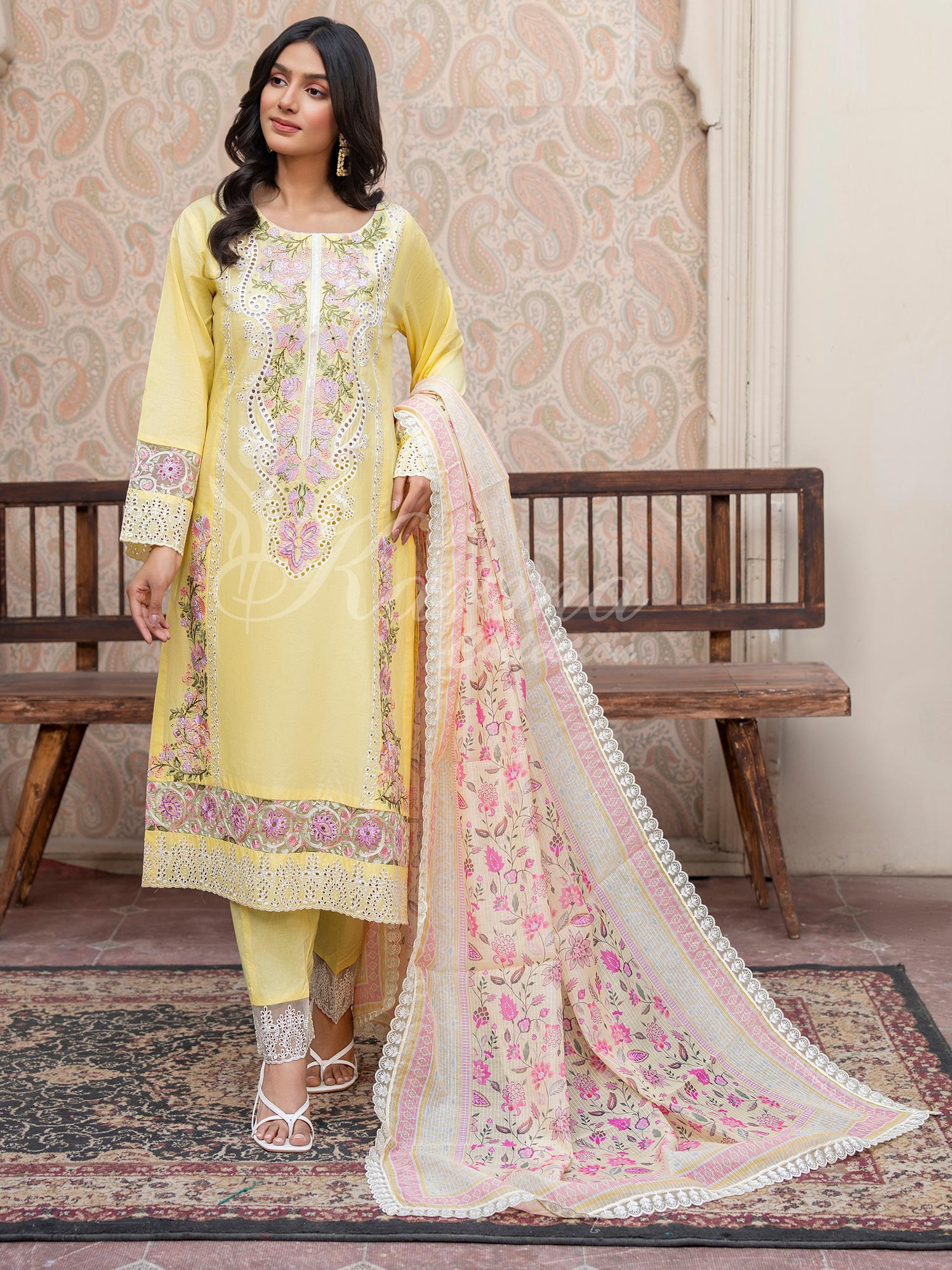 Karma Collection "Kayseria" Yellow Embroidered Suit (KC1414)