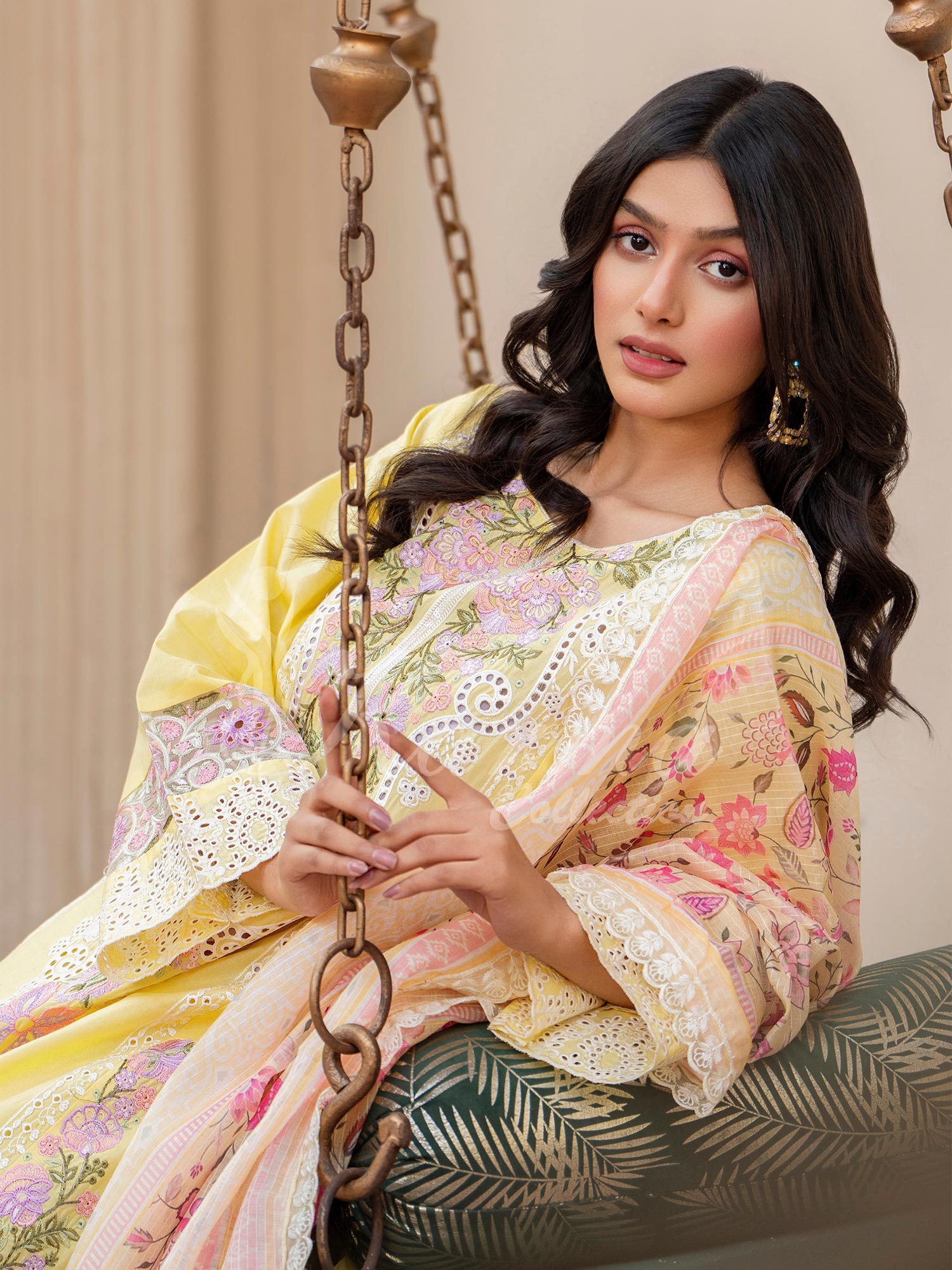 Karma Collection "Kayseria" Yellow Embroidered Suit (KC1414)
